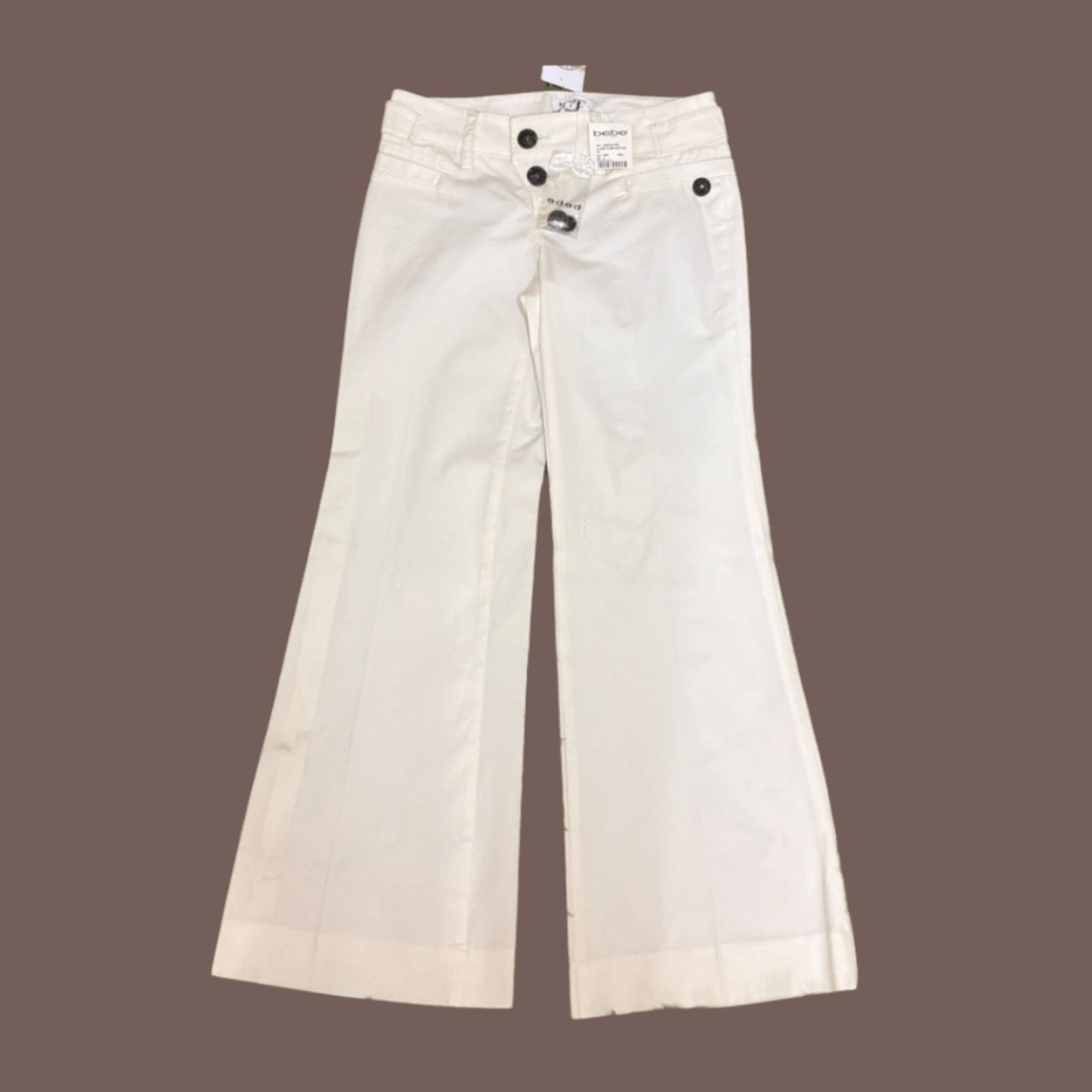 Bebe VTG Sailor Flare Pants | Bebe White Button Y2K | Deadstock Size 25" / US 0 / IT 36 - 2 Thumbnail