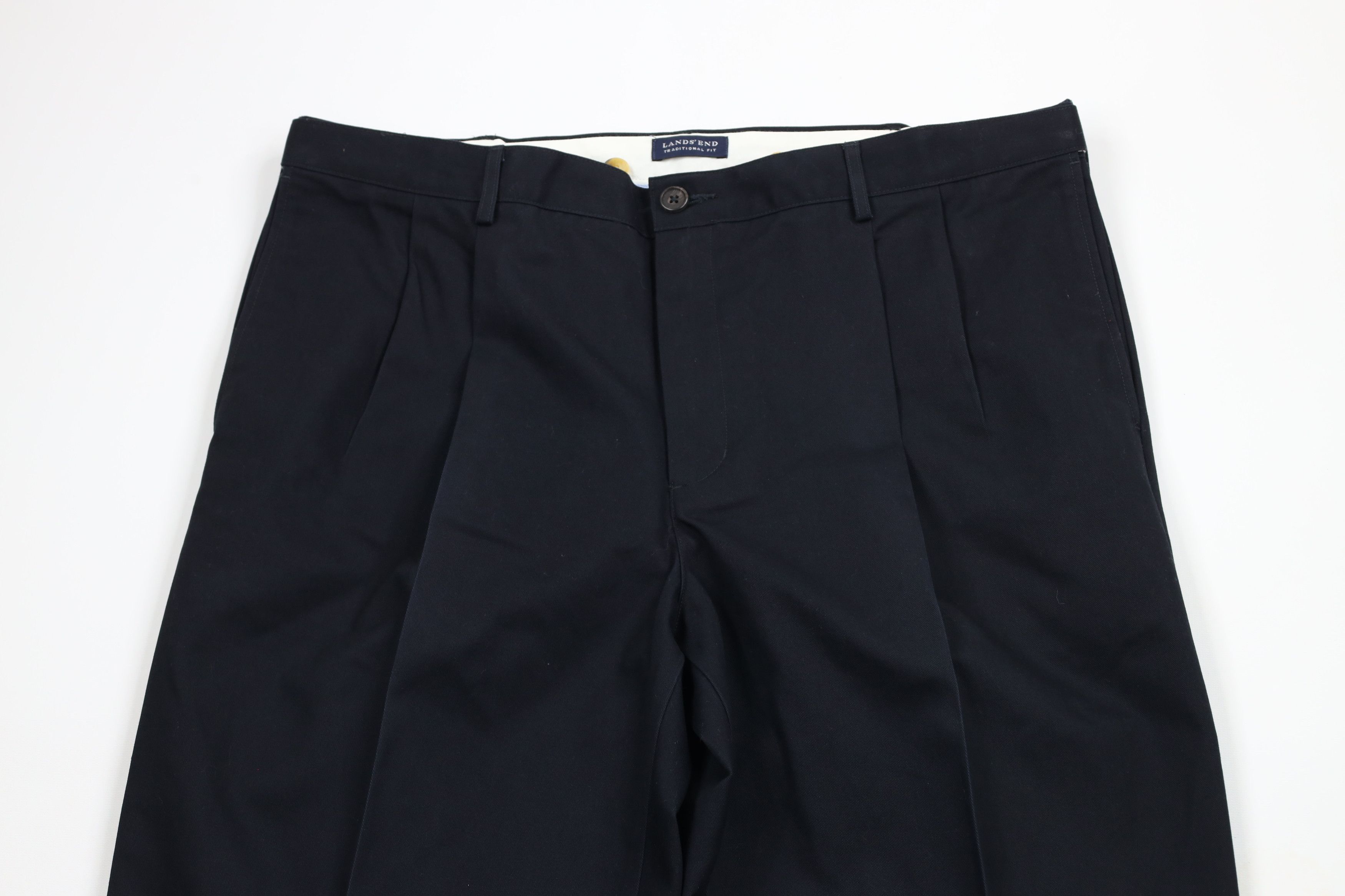 Lands' End × Vintage Vintage 90s Lands End Cotton Pleated Cuffed Chino Pants Size US 38 / EU 54 - 2 Thumbnail