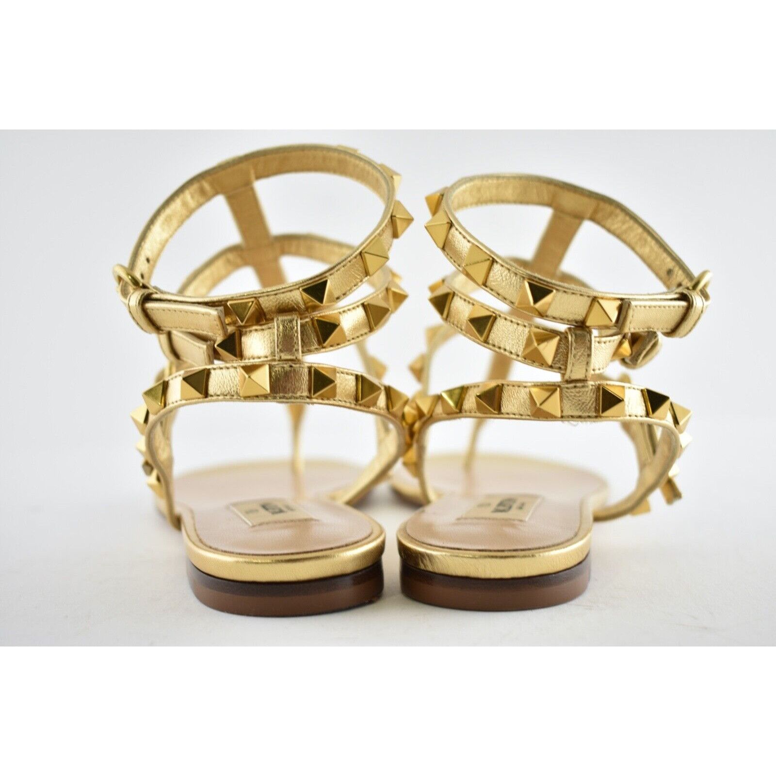 Valentino Valentino Rockstud KM5 Gold Leather Triple Ankle Strap Size US 6 / IT 36 - 9 Thumbnail