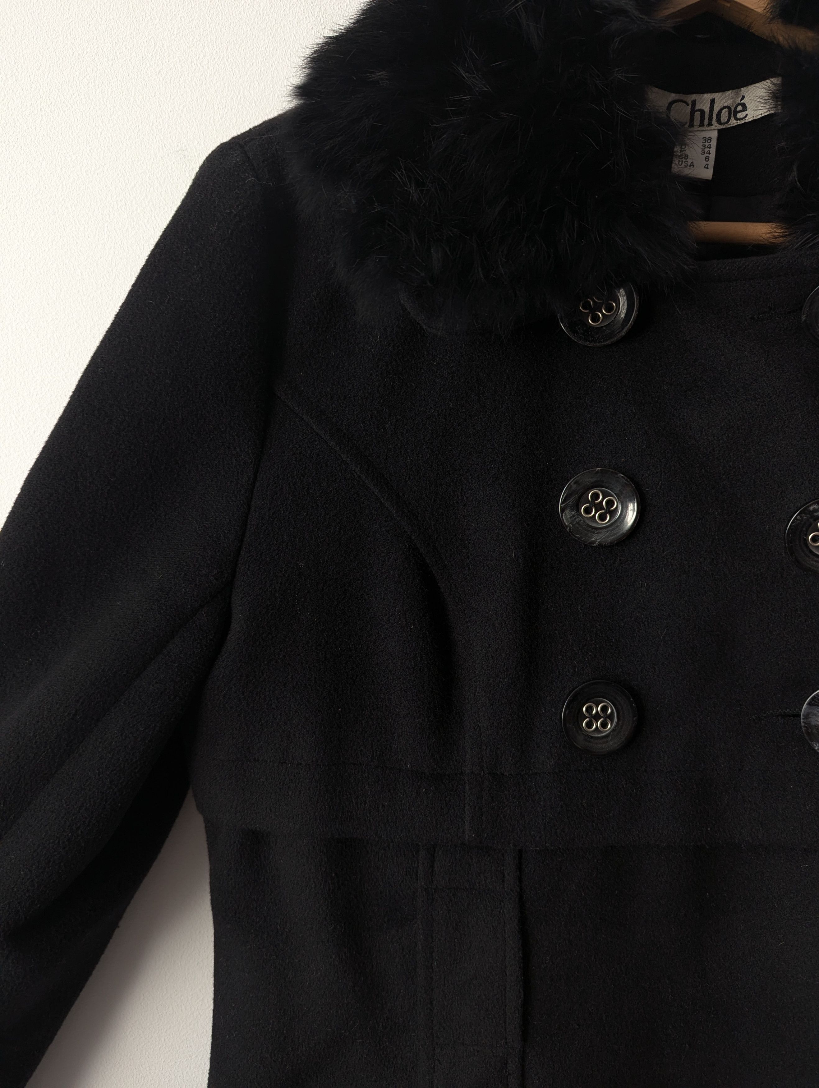 Chloe Chloé Wool Black Coat Detachable Fur Collar Size XS / US 0-2 / IT 36-38 - 8 Thumbnail