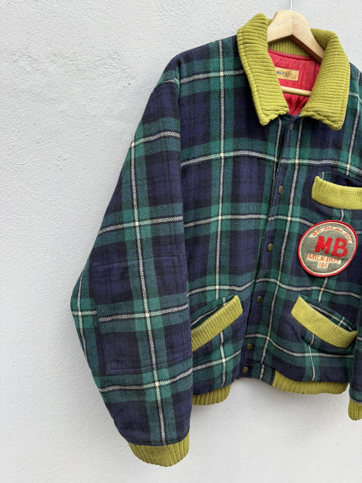 Seditionaries VTG 80s-90s MILKBOY Plaid Boxy Wool Quilted Bomber Jacket Size US L / EU 52-54 / 3 - 4 Thumbnail