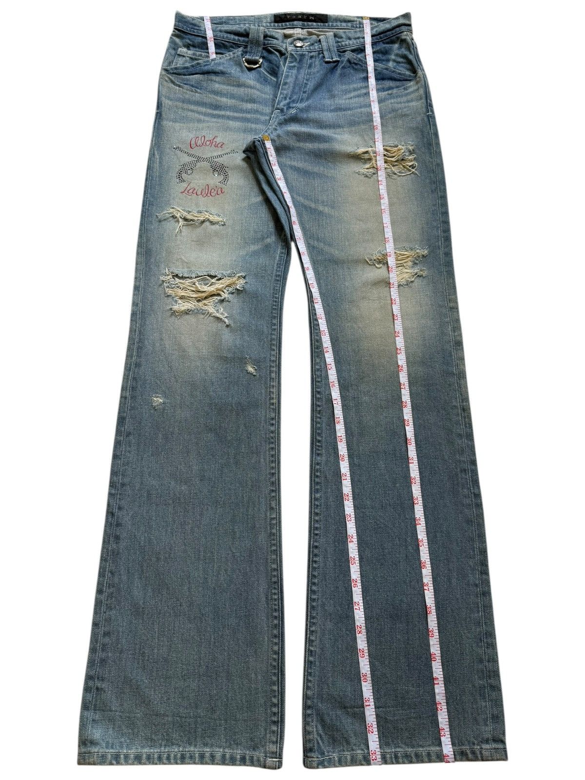 Roar Vintage Japanese Roar Embroidered Distress Flare Jeans Size 32" / US 10 / IT 46 - 7 Thumbnail