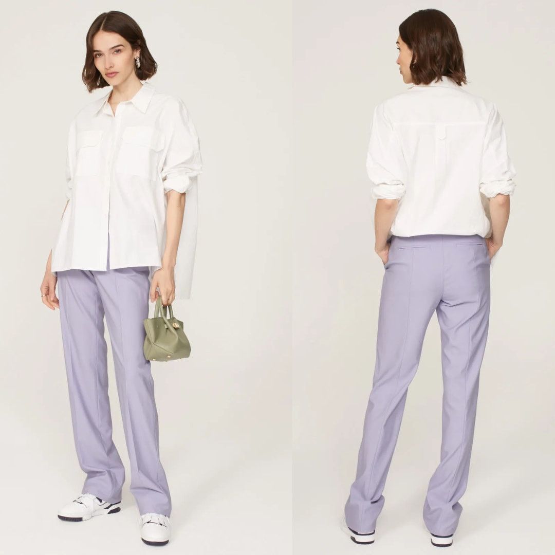 Another Tomorrow Another Tomorrow Lilac Merino Wool Straight Leg Trousers 10 Size 32" / US 10 / IT 46 - 12 Thumbnail