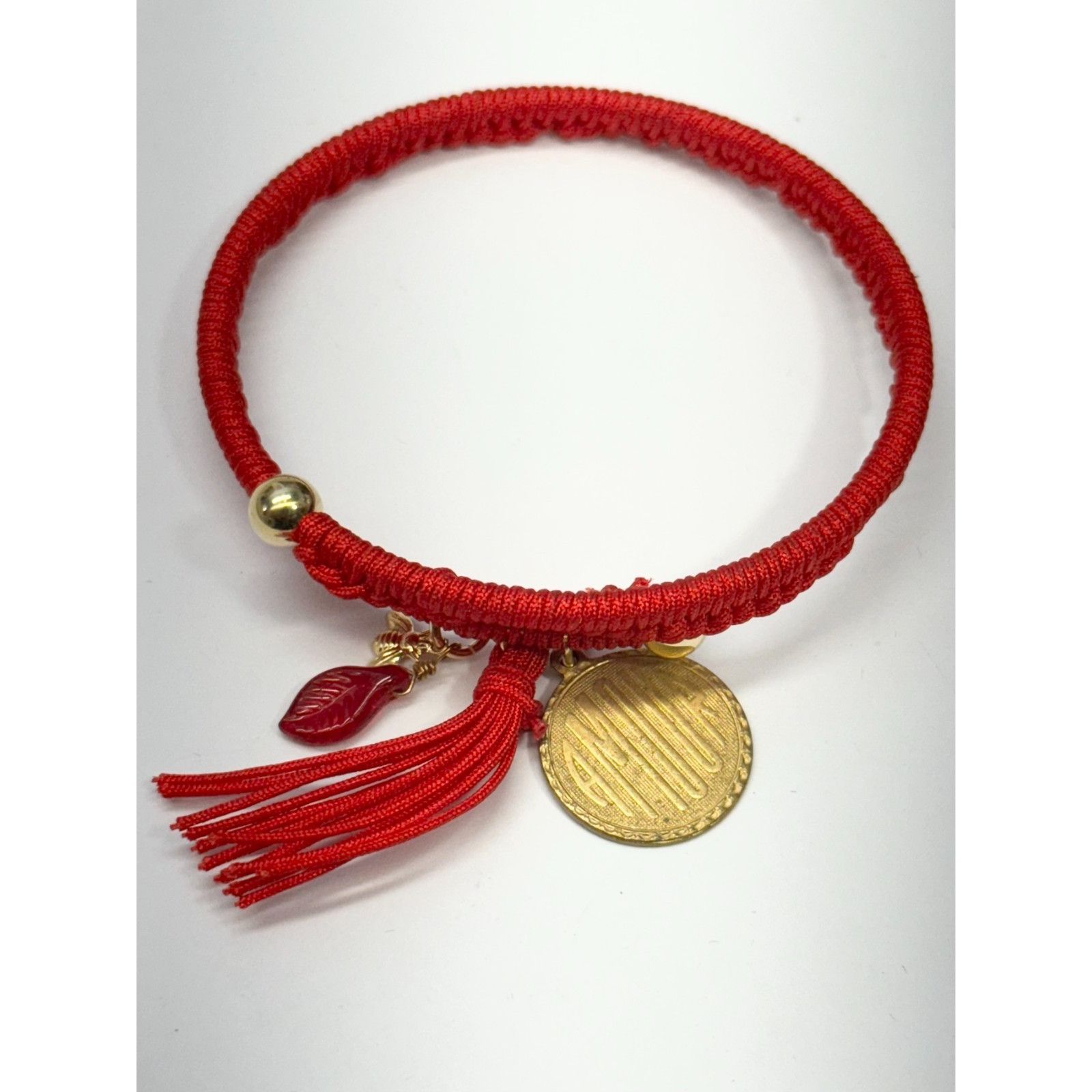 Vintage Vintage red amour glass leaf charm tassel bracelet bangle Size ONE SIZE - 2 Thumbnail