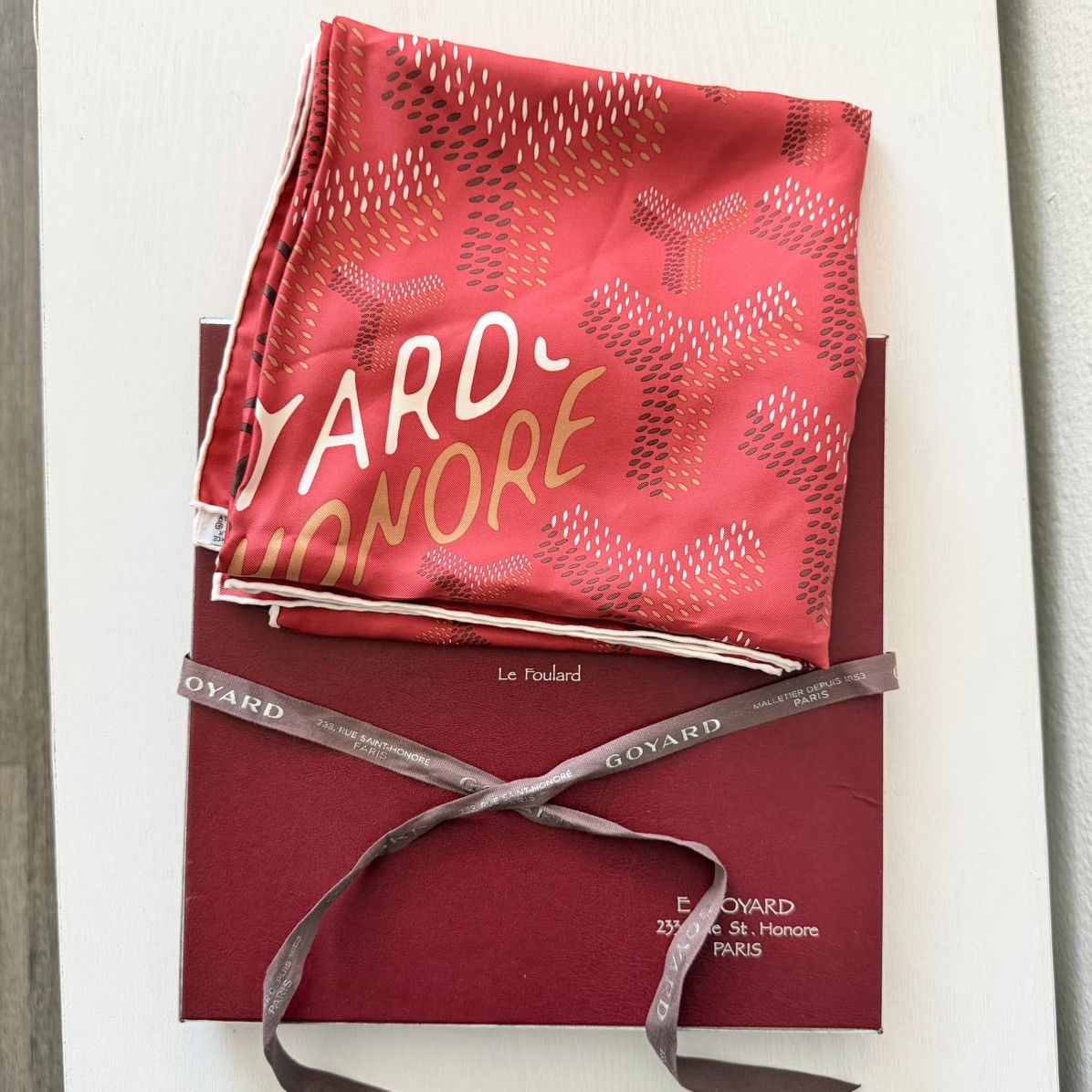 Goyard Scarf Red RARE Silk Scarf W Box Paper 100% Authentic