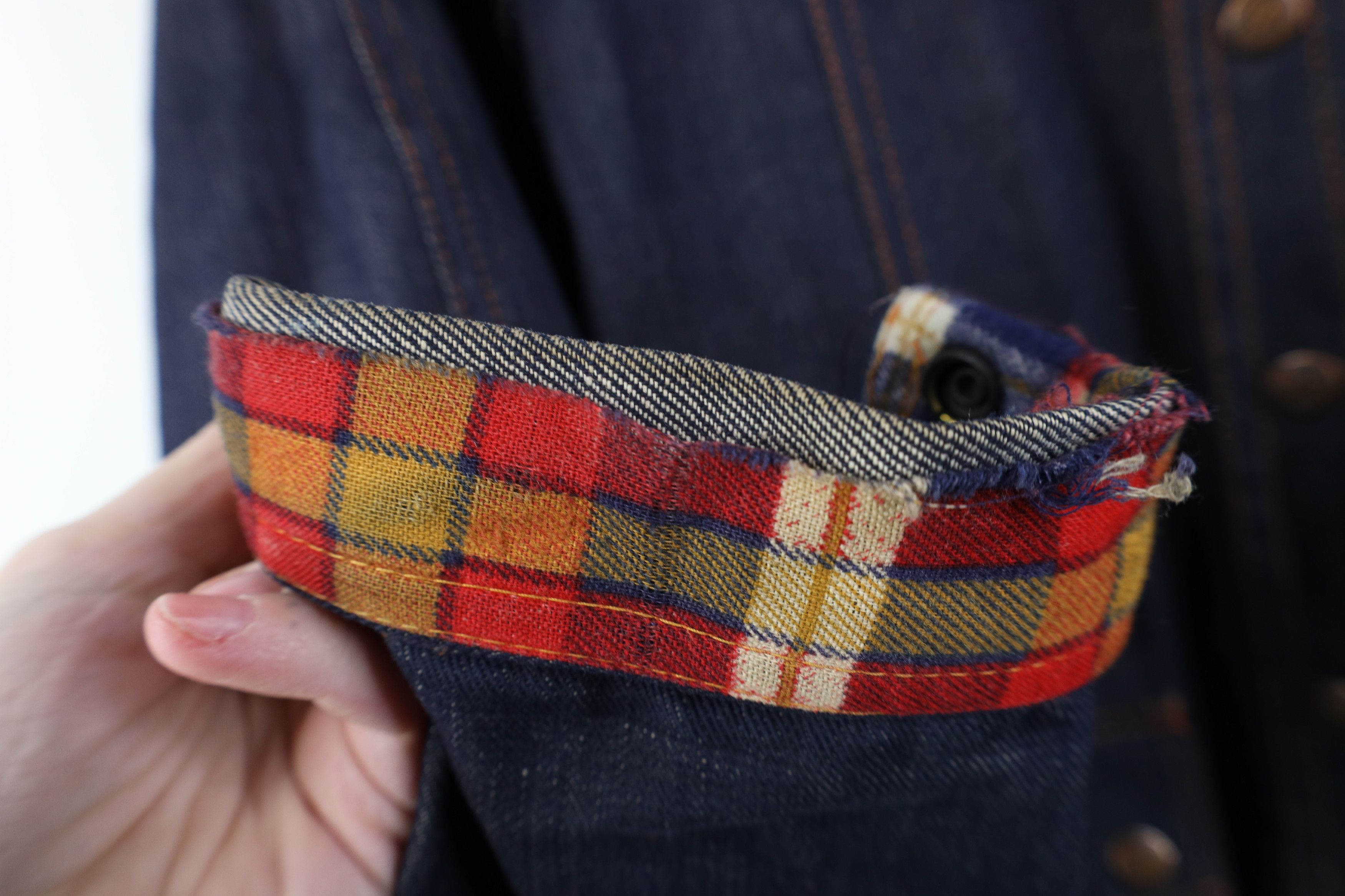 Vintage Vintage 70s Streetwear Plaid Trim Denim Chore Jacket Indigo Size US M / EU 48-50 / 2 - 7 Thumbnail