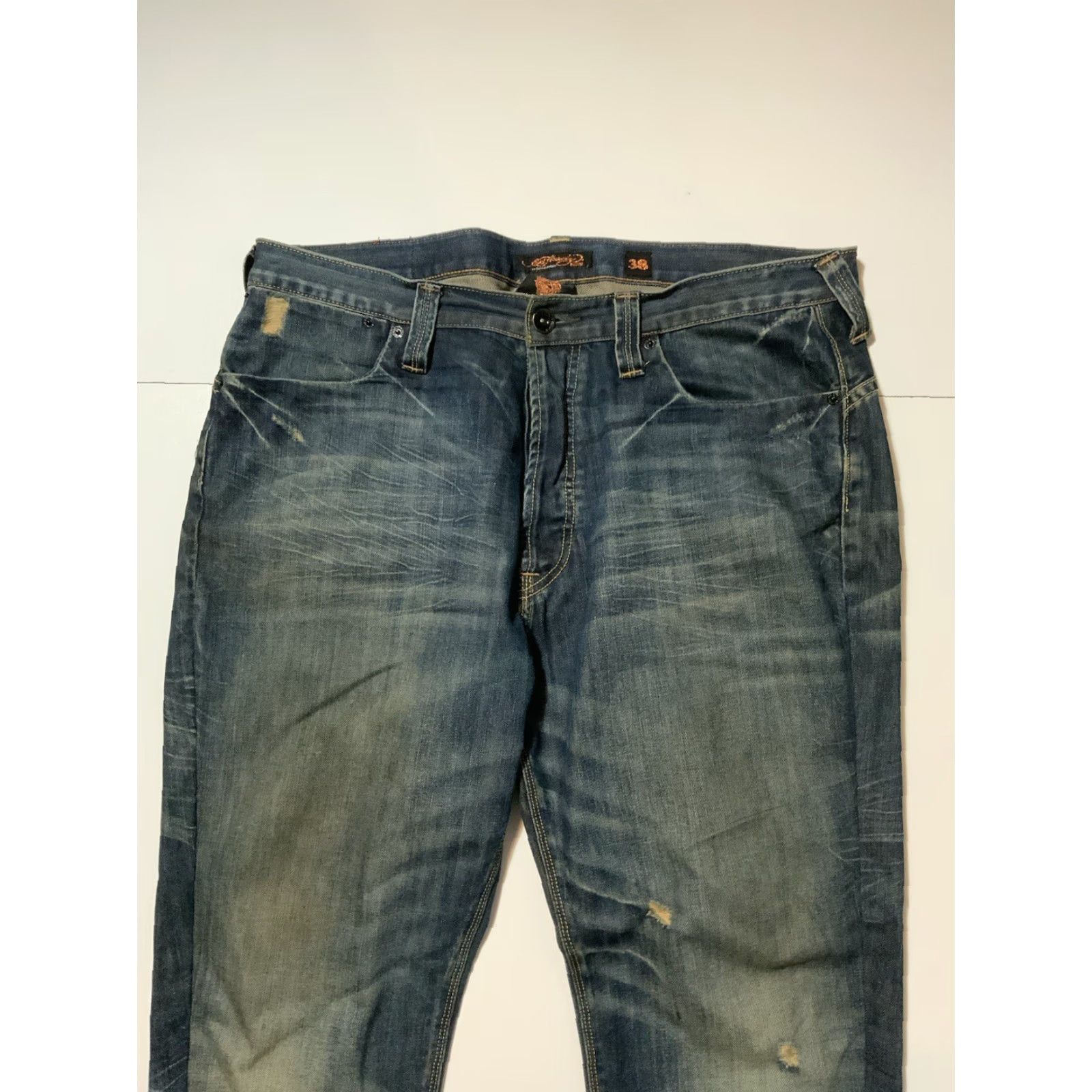 Ed Hardy VINTAGE Y2K Ed Hardy Christian Audigier 2009 Button Fly Classic Baggy Denim Jeans Sz. 38 Mens Blue Straight Denim 30in Inseam Size US 38 / EU 54 - 5 Thumbnail