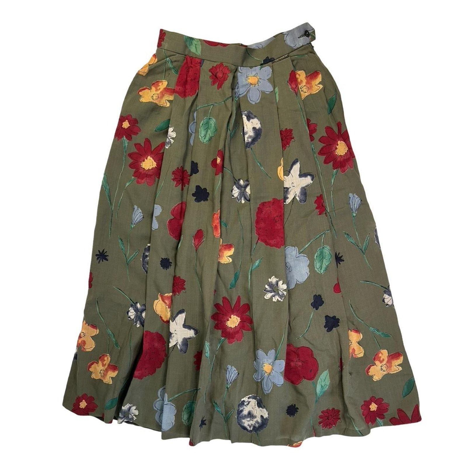 Vintage Vintage schoolgirl skirt wool green floral made in austria Size 28" / US 6 / IT 42 - 1 Thumbnail