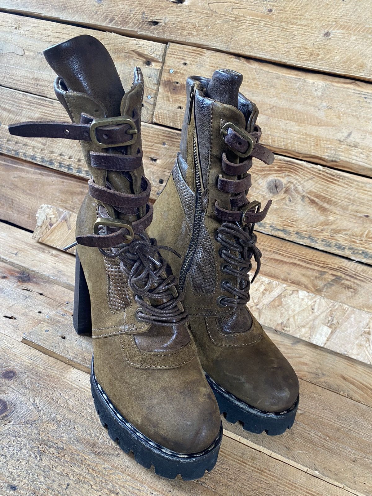 Vintage As 98 olive green heeled boots Size US 7 / IT 37 - 9 Thumbnail