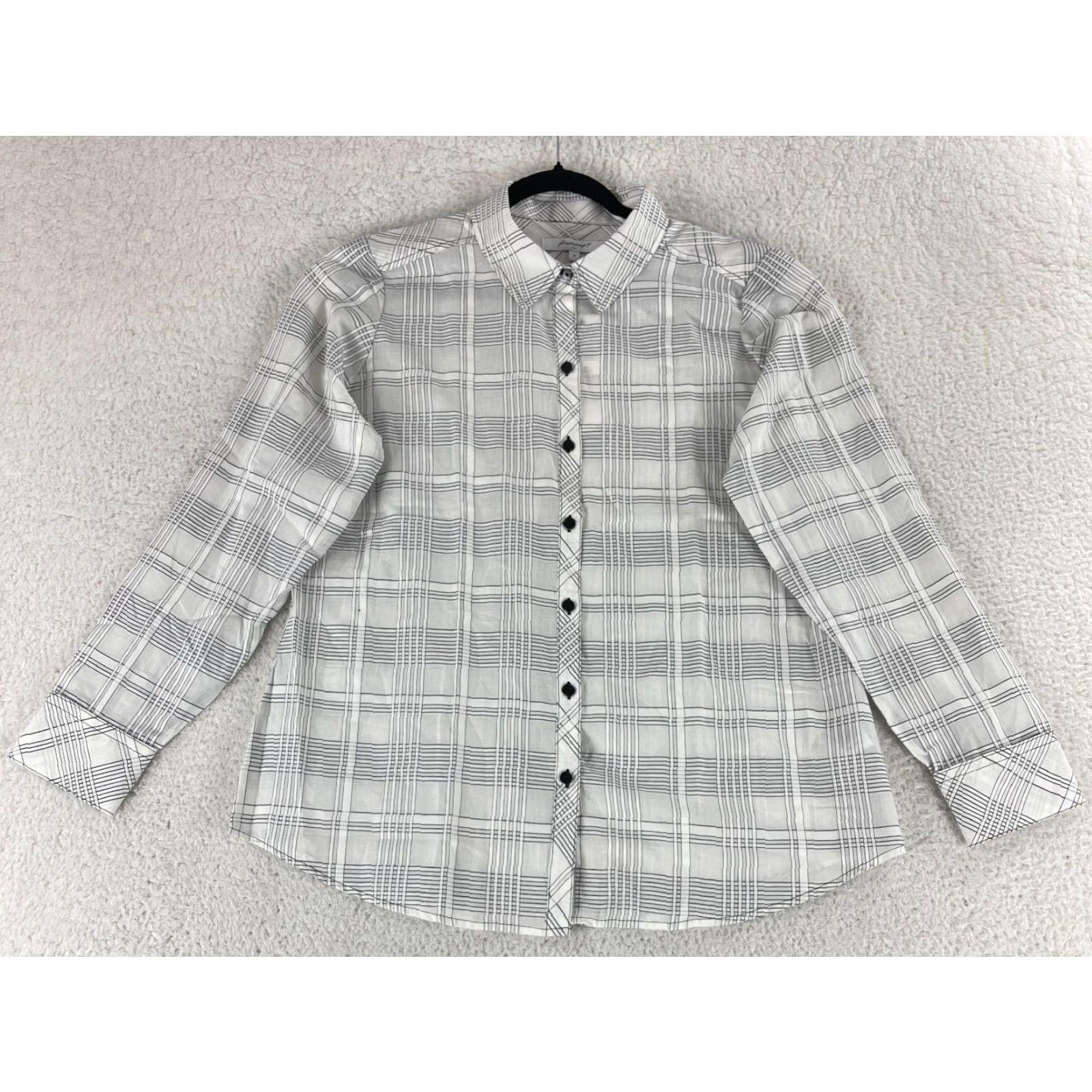 Vintage Foxcroft Davis Button-Up Shirt Womens Size 12 Black White Long Sleeve Elegant Shirt Size XL / US 12-14 / IT 48-50 - 2 Thumbnail