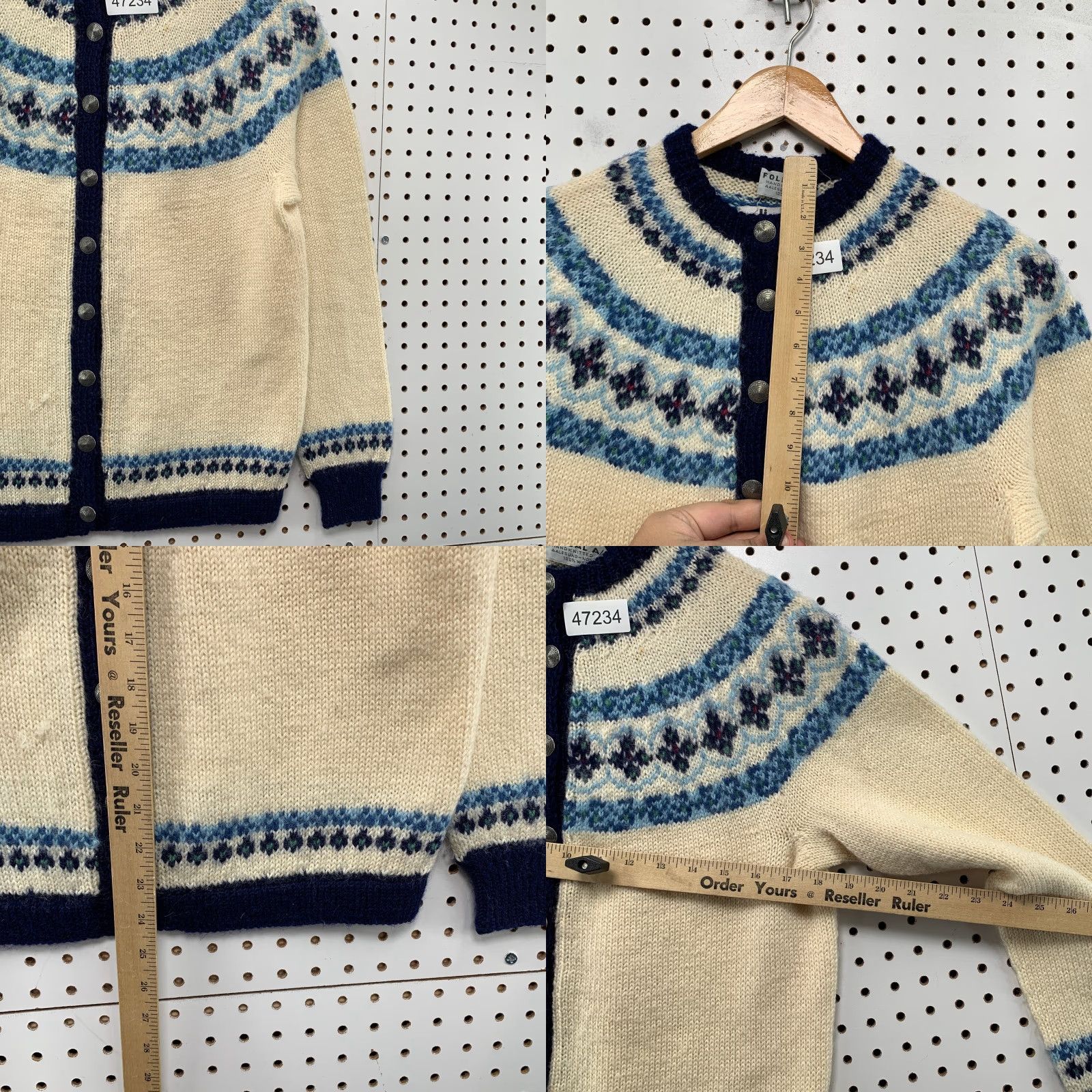Vintage VINTAGE Foldal Norwegian Wool Hand Knit Cardigan Sweater Womens XS Beige Nordic Crew Neck Long Sleeve 100% Wool Knit Cardigan USA? Size XS / US 0-2 / IT 36-38 - 8 Thumbnail