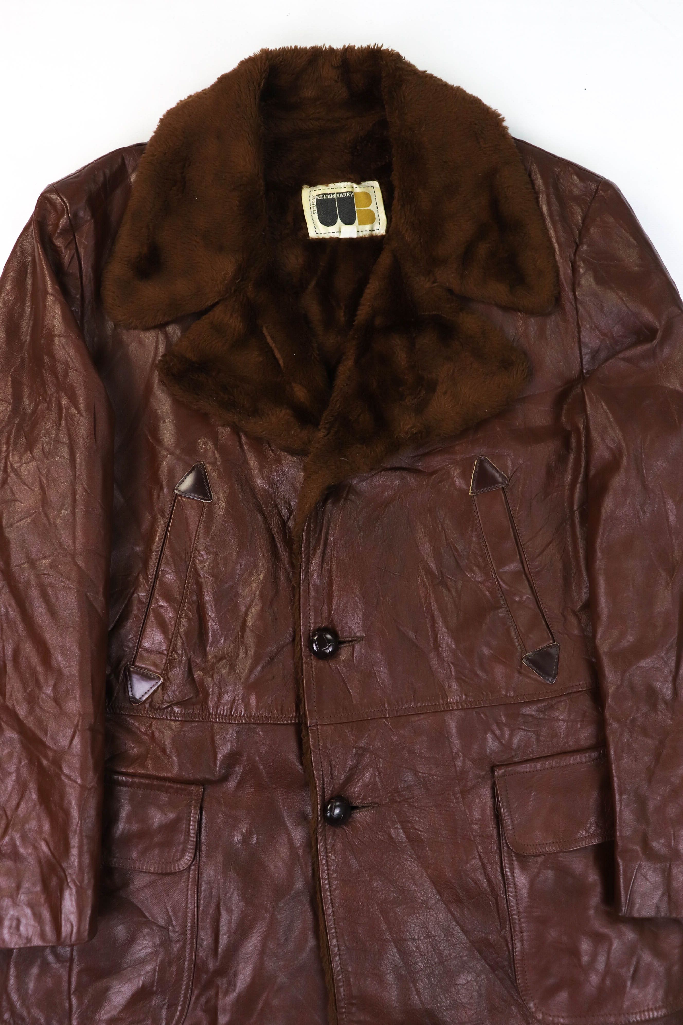 Vintage Vintage William Barry Choco Brown Leather Acrylic Pile Coat Size US L / EU 52-54 / 3 - 3 Thumbnail