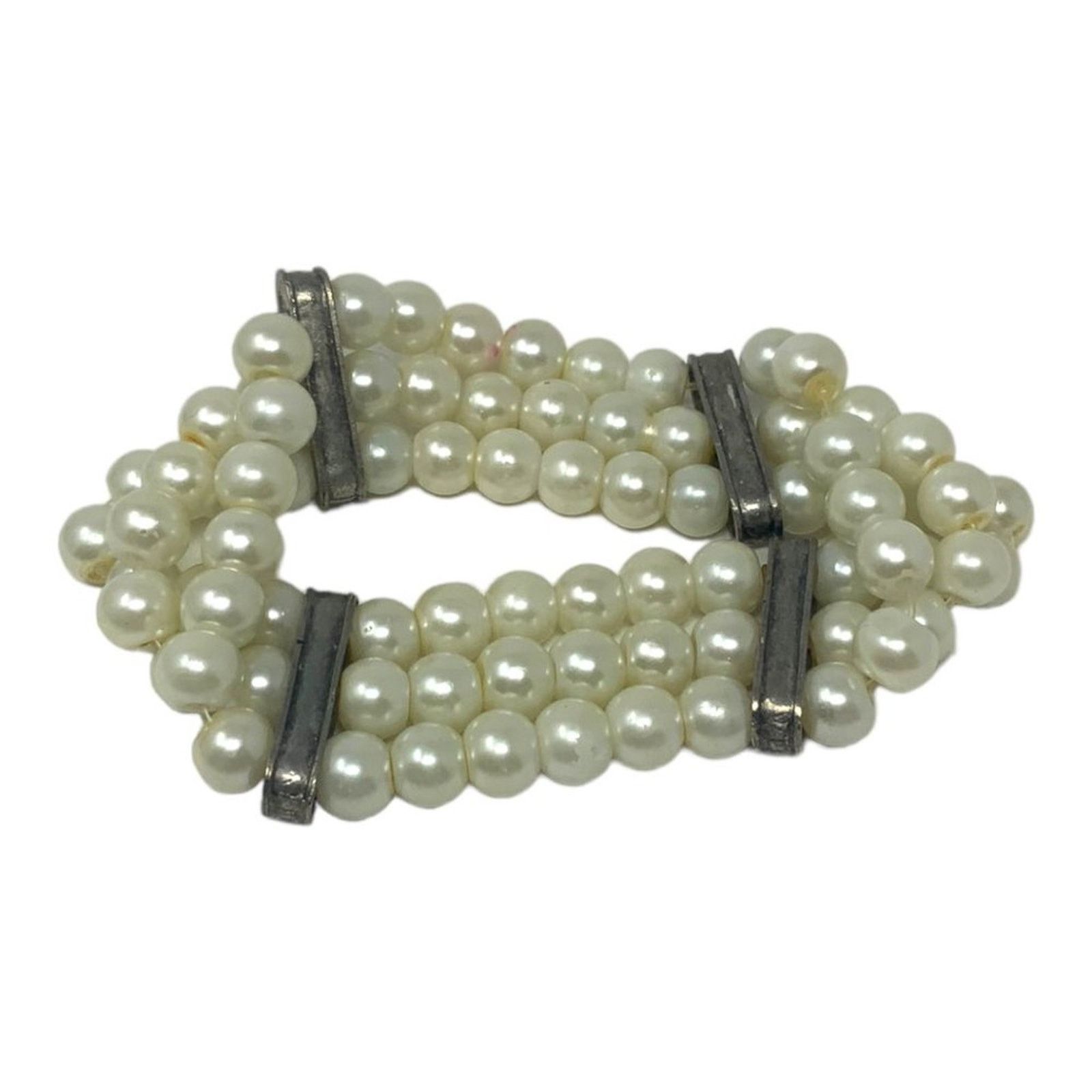 Other Vintage Faux Pearl Triple Strand Bracelet Rhinestone Bar Size ONE SIZE - 2 Thumbnail
