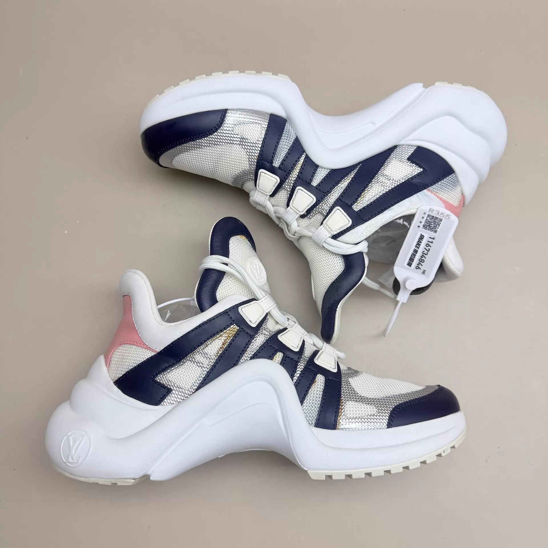 Louis Vuitton LV White/Blue/Pink Monogram Dad Sneaker 36.5 95 New Size US 6 / IT 36 - 4 Thumbnail