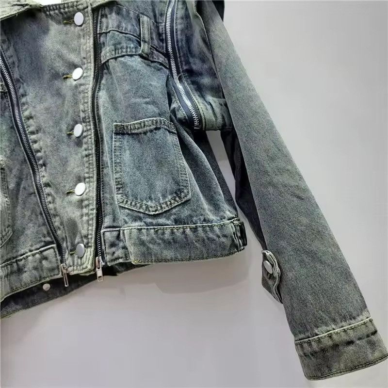 Jean Vintage Retro Style Designer Irregular Washed Denim Jacket Size M / US 6-8 / IT 42-44 - 5 Thumbnail