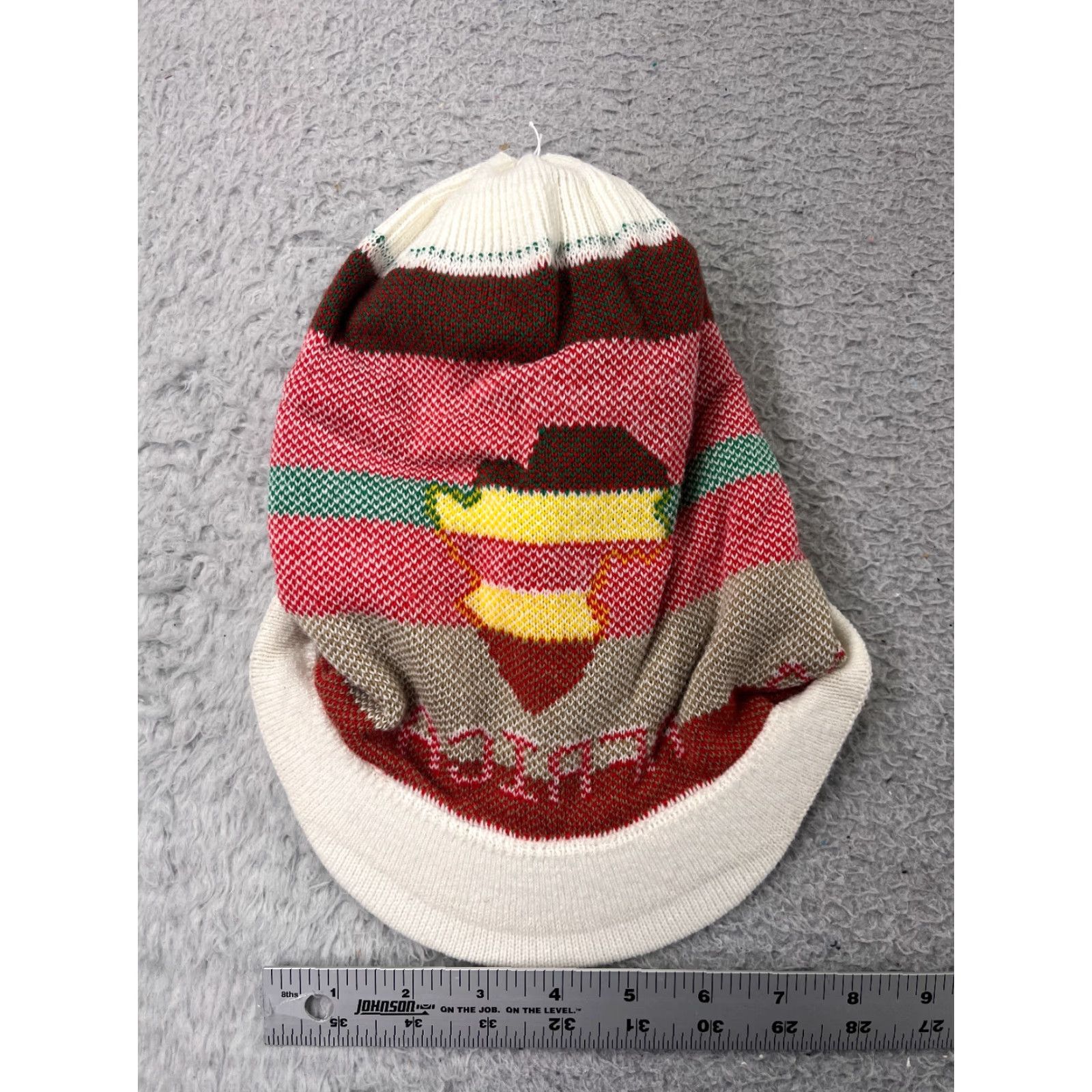 Vintage Africa Beanie Toque Adult One Size Green Yellow Red Stripe Brim Bill Knit Size ONE SIZE - 4 Thumbnail
