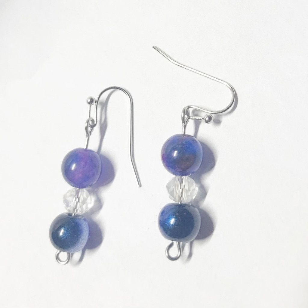 Handmade Natural Crystal Sugilite & Glass Beaded Drop Earrings Size ONE SIZE - 8 Thumbnail