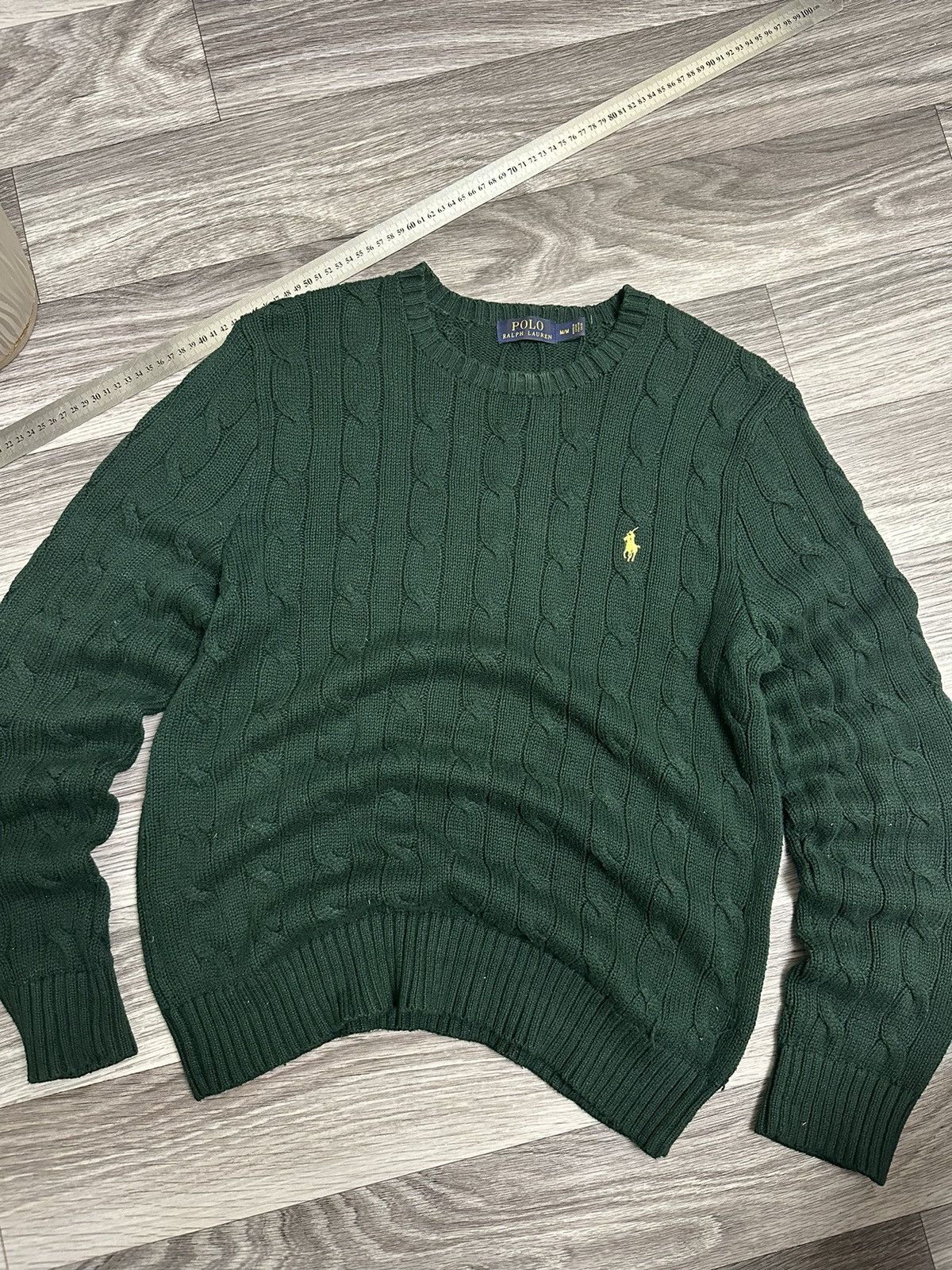Polo Ralph Lauren RARE Polo Ralph Lauren Green Cable knit Sweater yellow pony Size US M / EU 48-50 / 2 - 1 Thumbnail