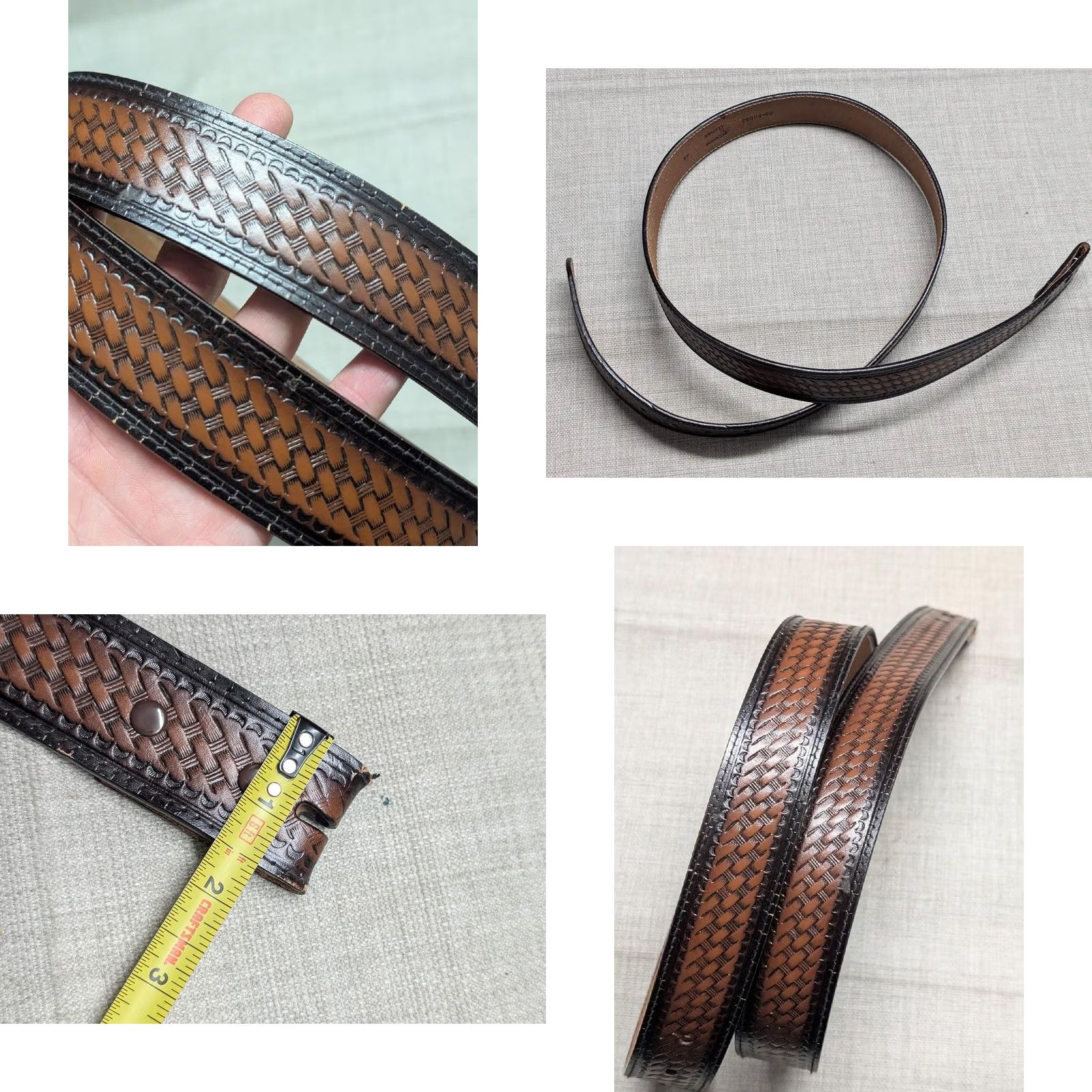 Vintage VINTAGE Western Belt belt basketweave 46 brown 1-1/2" tooled cowhide leather Mens Size 46 - 8 Thumbnail