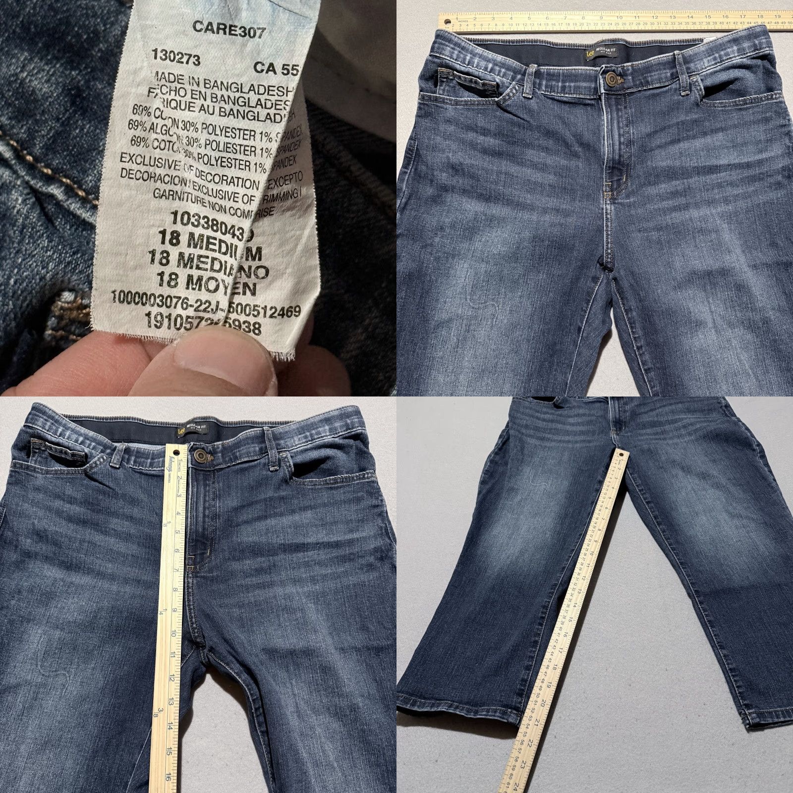 Lee Lee Women Jeans Capri Blue Mid-Rise 18 Regular Capri Jeans Ultra Lux Flex Motion Size 40" / US 18 - 9 Thumbnail