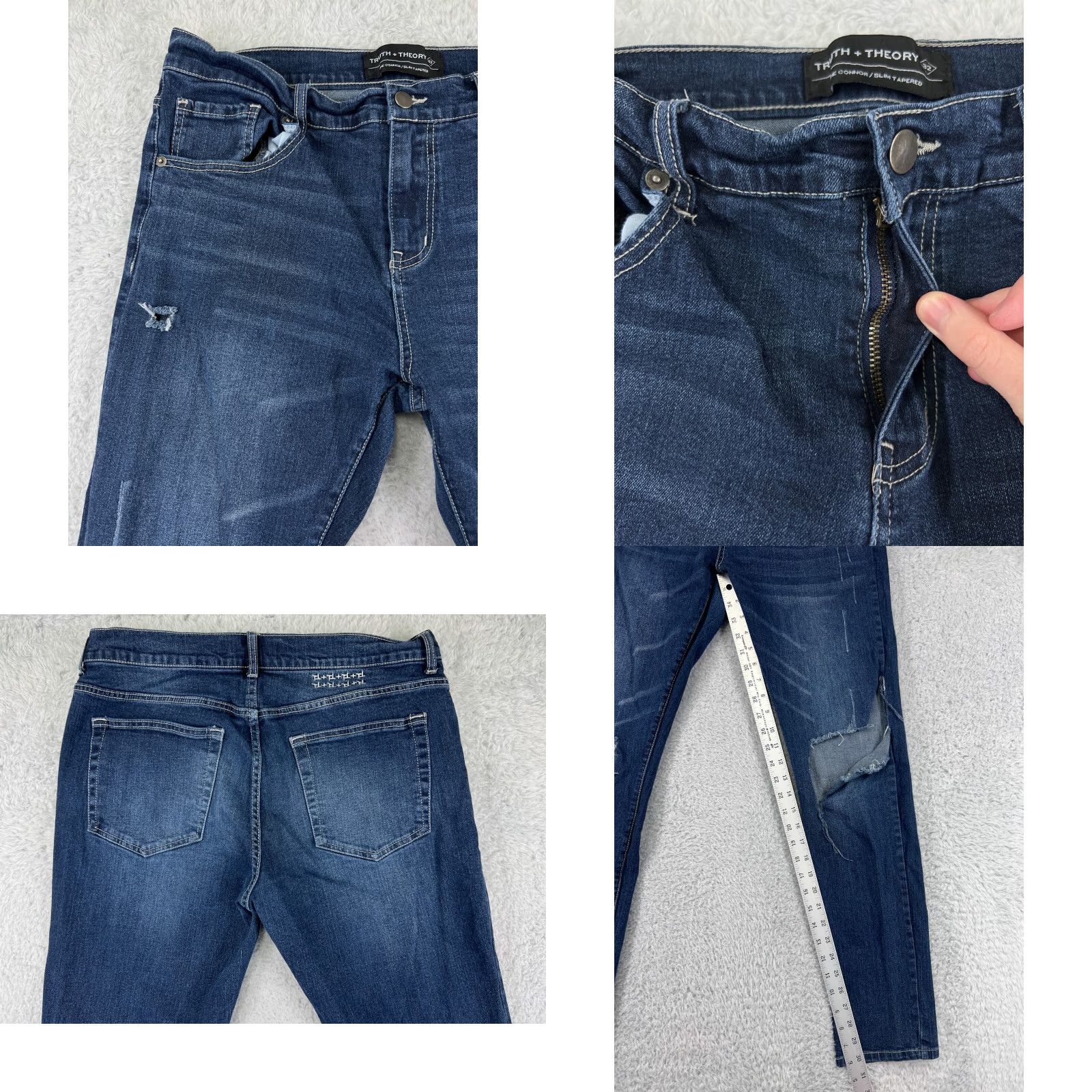 Vintage Truth + Theory Women's Jeans 32 Blue Distressed Slim Tapered Stretch Denim Size 24" / US 00 / IT 34 - 8 Thumbnail