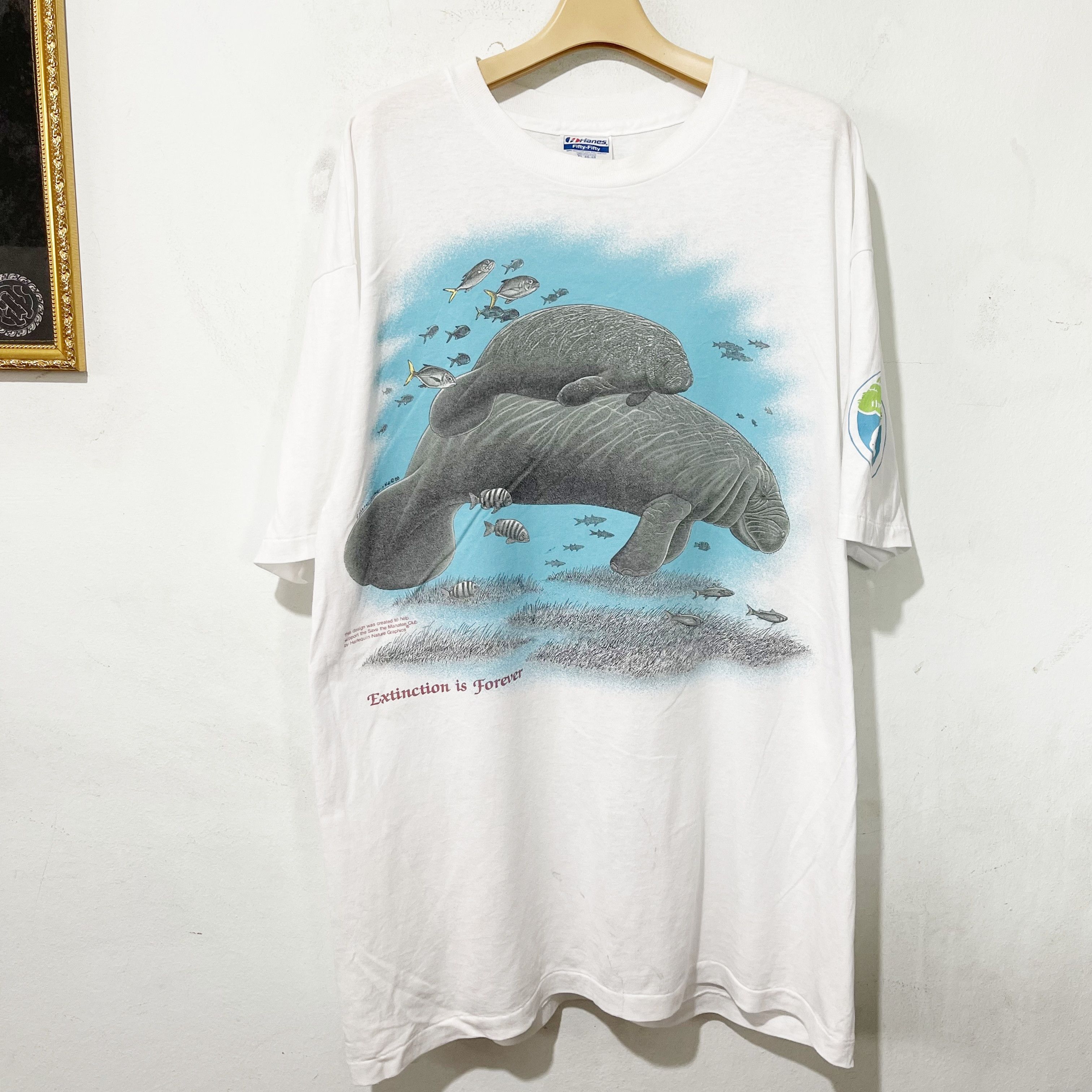 Vintage Vintage 80s Manatee Harlequin Extinction Is Forever Shirt Size US XL / EU 56 / 4 - 1 Thumbnail