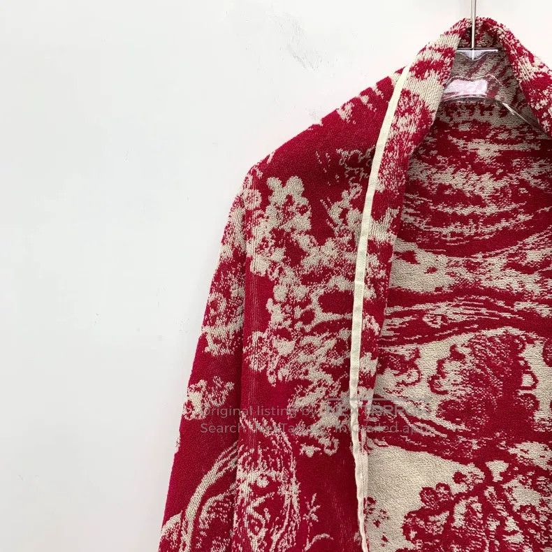 Dior Dior SizeU Red animal jungle printed cotton tassel cloak sh Size ONE SIZE - 3 Thumbnail