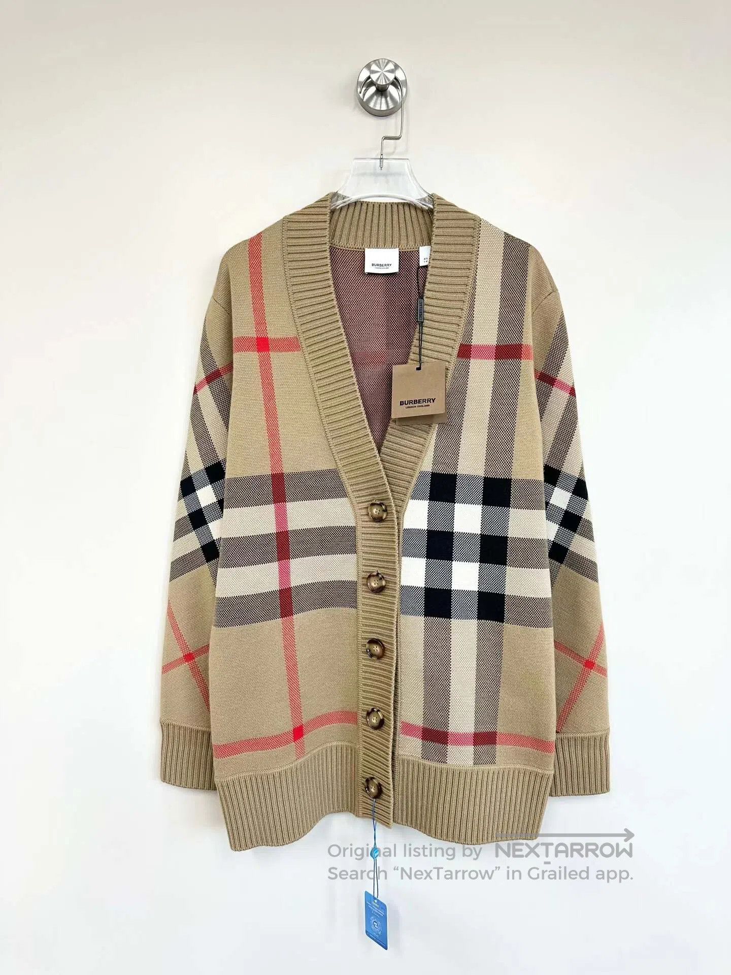 Burberry Burberry Khaki check patterned knit cardigan| Size XS / US 0-2 / IT 36-38 - 1 Thumbnail