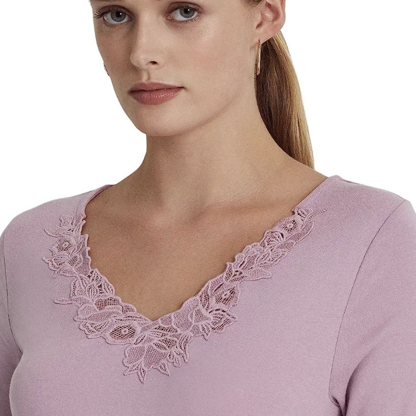 Ralph Lauren Ralph Lauren Women Lilac Cotton Knit Lace Slim Top Size M Size M / US 6-8 / IT 42-44 - 3 Thumbnail