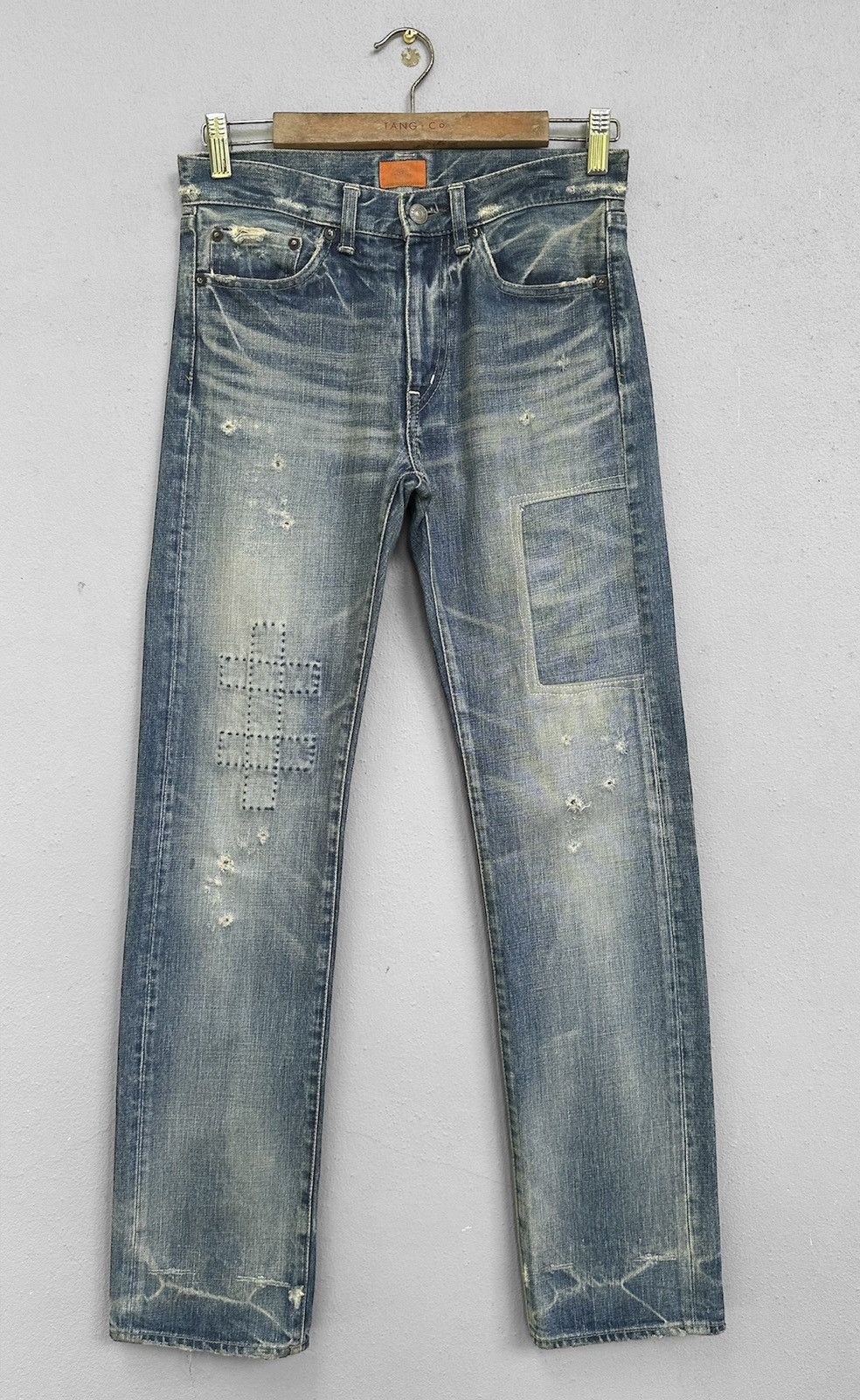 OMNIGOD Vtg Distressed Rips Boro Patchwork Omnigod Flare Denim Jeans Size US 29 - 1 Thumbnail