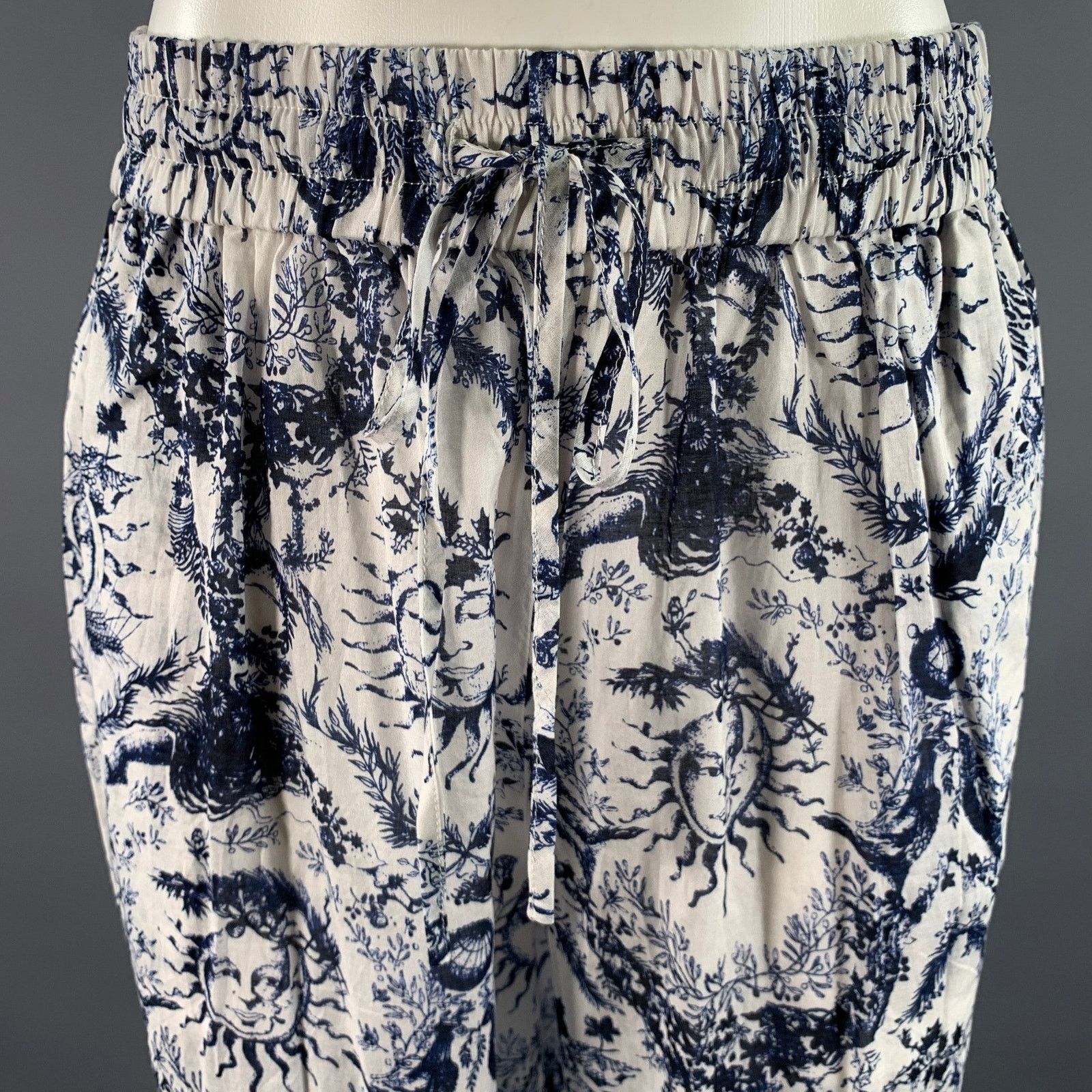 Dior DIOR Size L White Navy Cotton Relaxed Flare Pants Size US 28 / EU 44 - 2 Thumbnail