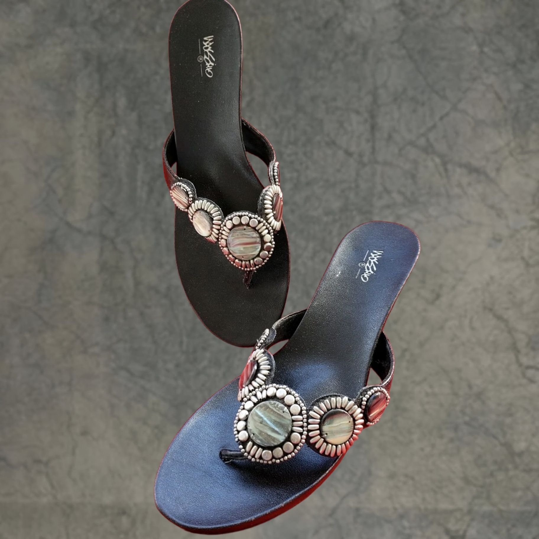 Mossimo Mossimo Women's Wedge Slide Sandals Size 8M Dark Silver With Shell Adornments Sandal Slides Leather Manmade Casual Womens Size US 8 / IT 38 - 1 Thumbnail