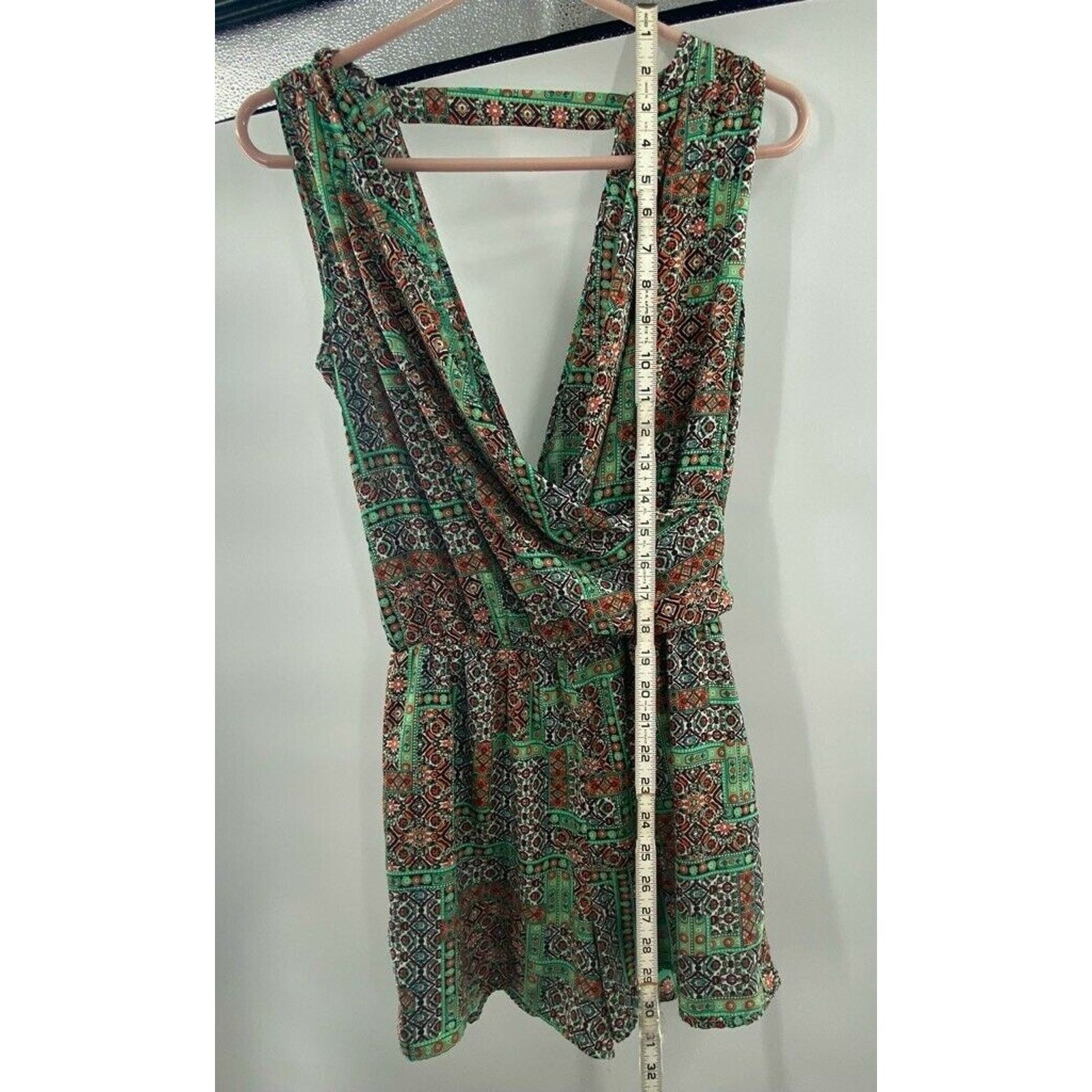 Other Whisper Womens Faux wrap Romper Green Floral V Neck S Size 29" - 8 Thumbnail