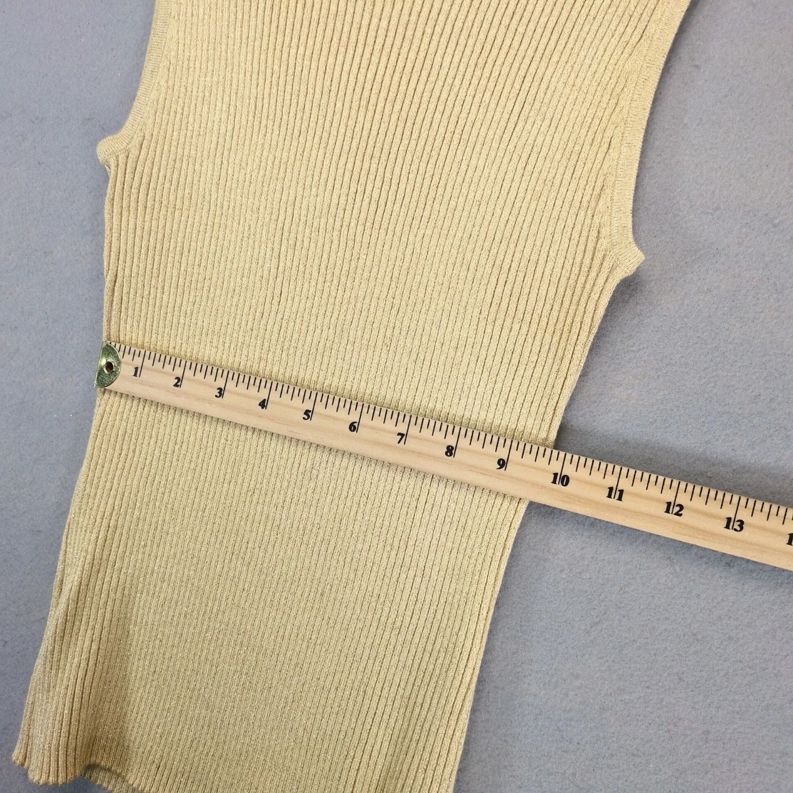 Vintage Victor Costa Gold Metallic Ribbed Knit Top Women's L Mock Nk Size L / US 10 / IT 46 - 6 Thumbnail