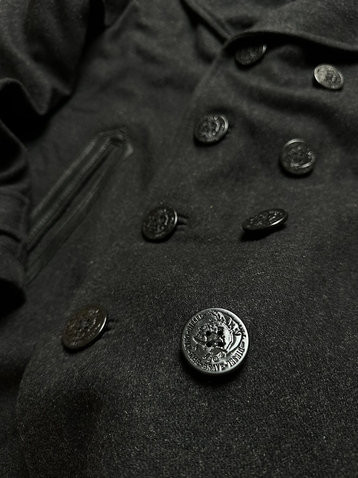 Diesel Vintage Diesel Wool Double Breasted Leather Insert Pea Coat Size US XL / EU 56 / 4 - 9 Thumbnail