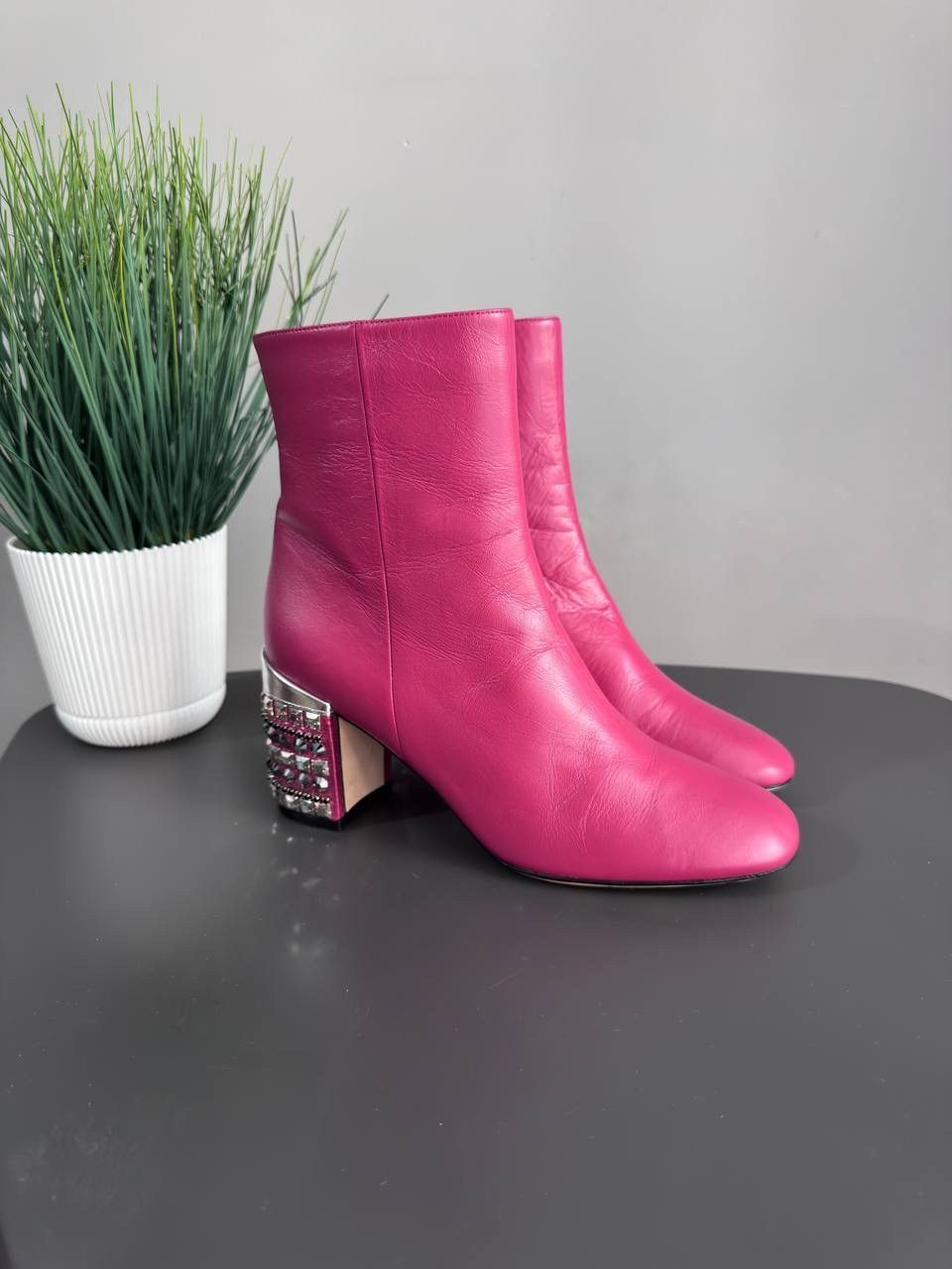 Other Rodo Block Heel Fuchsia Women's Leather Ankle Boots, 37,5 Size US 7.5 / IT 37.5 - 1 Thumbnail