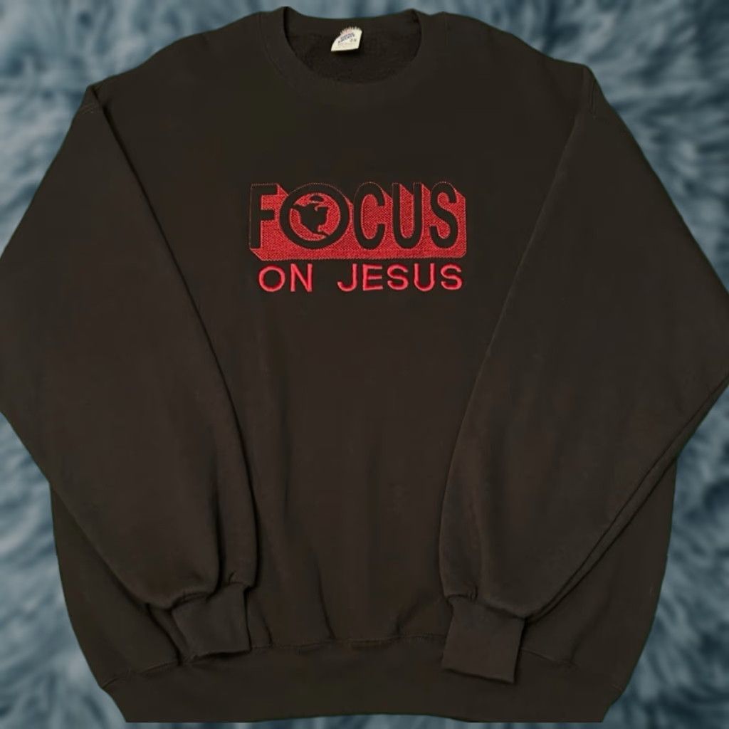 Vintage VINTAGE Focus On Jesus VTG Crewneck Sweater Mens 2XL Black 90s Long Sleeve Pullover Crew Neck Spirit 1990s Size US XXL / EU 58 / 5 - 1 Thumbnail