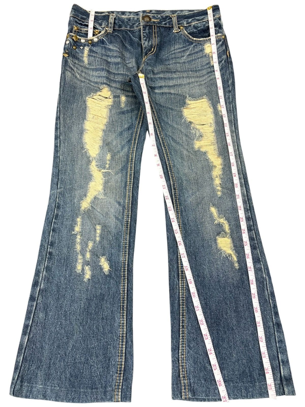 Hysteric Glamour Vintage Japanese Rusty Studded Bead Distress Flare Jeans Size 30" / US 8 / IT 44 - 12 Thumbnail