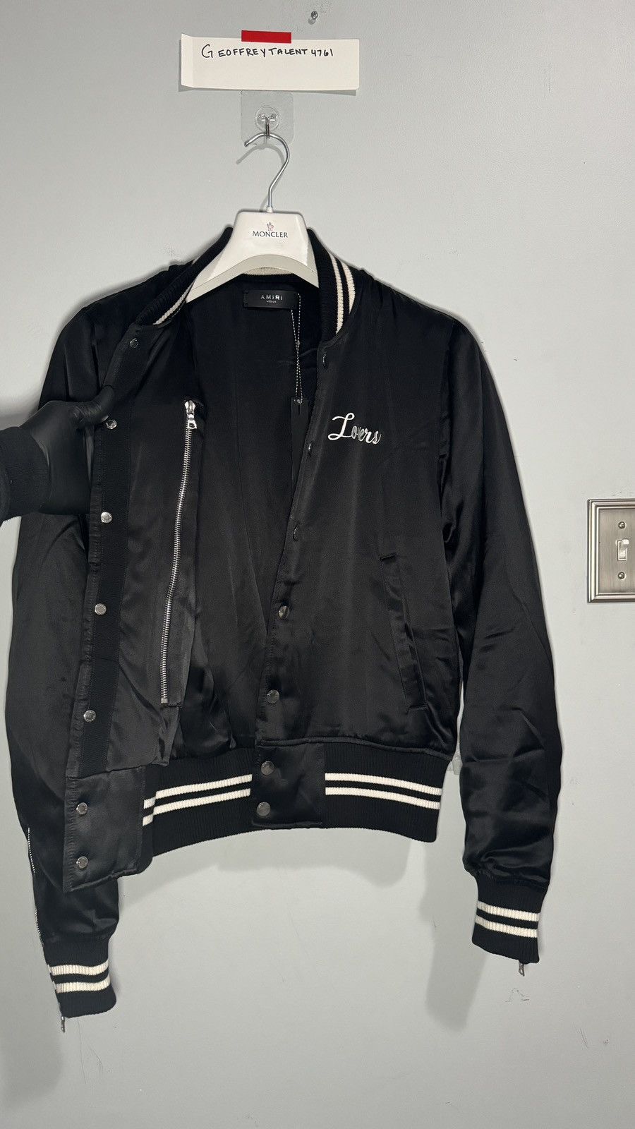 Amiri AMIRI “Lovers” Satin Varsity Jacket - Black - Size Medium Size US M / EU 48-50 / 2 - 9 Thumbnail