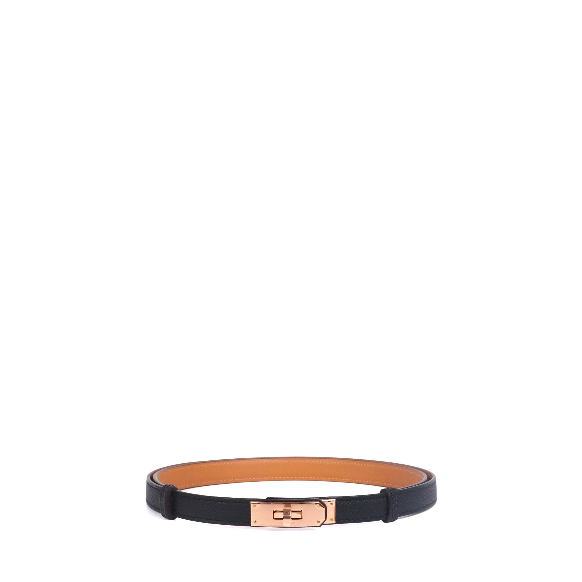 Hermes HERMÈS - Kelly 18 Hermès belt in black epsom leather with rose gold jewelry Size ONE SIZE - 1 Thumbnail