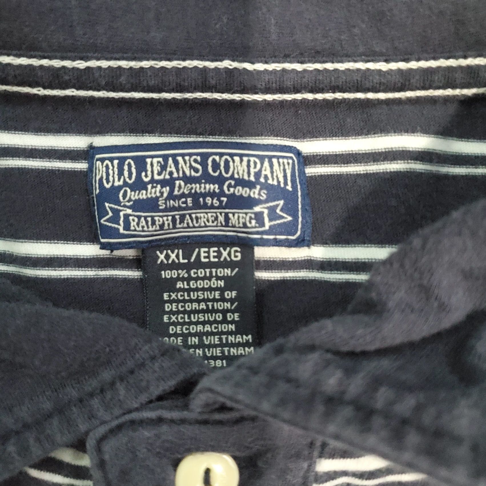 Ralph Lauren VTG Polo Jeans Company Polo Shirt Short Sleeve Navy Blue Men’s 2XL Striped Polo Shirt Polo Navy Blue 90s Mens Size US XXL / EU 58 / 5 - 5 Thumbnail