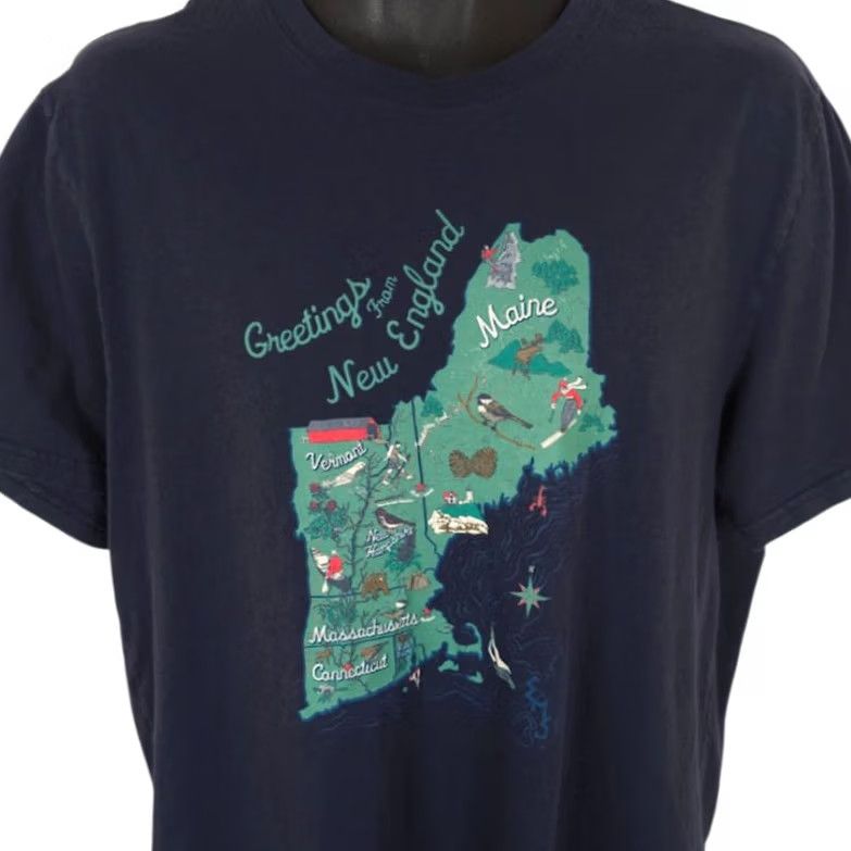 Eastern Mountain Sports New England T Shirt Mens Large Blue Souvenir Vermont Maine Massachusetts Massachusetts VT NH CT RI Travel Tee Sprite Size US L / EU 52-54 / 3 - 2 Thumbnail