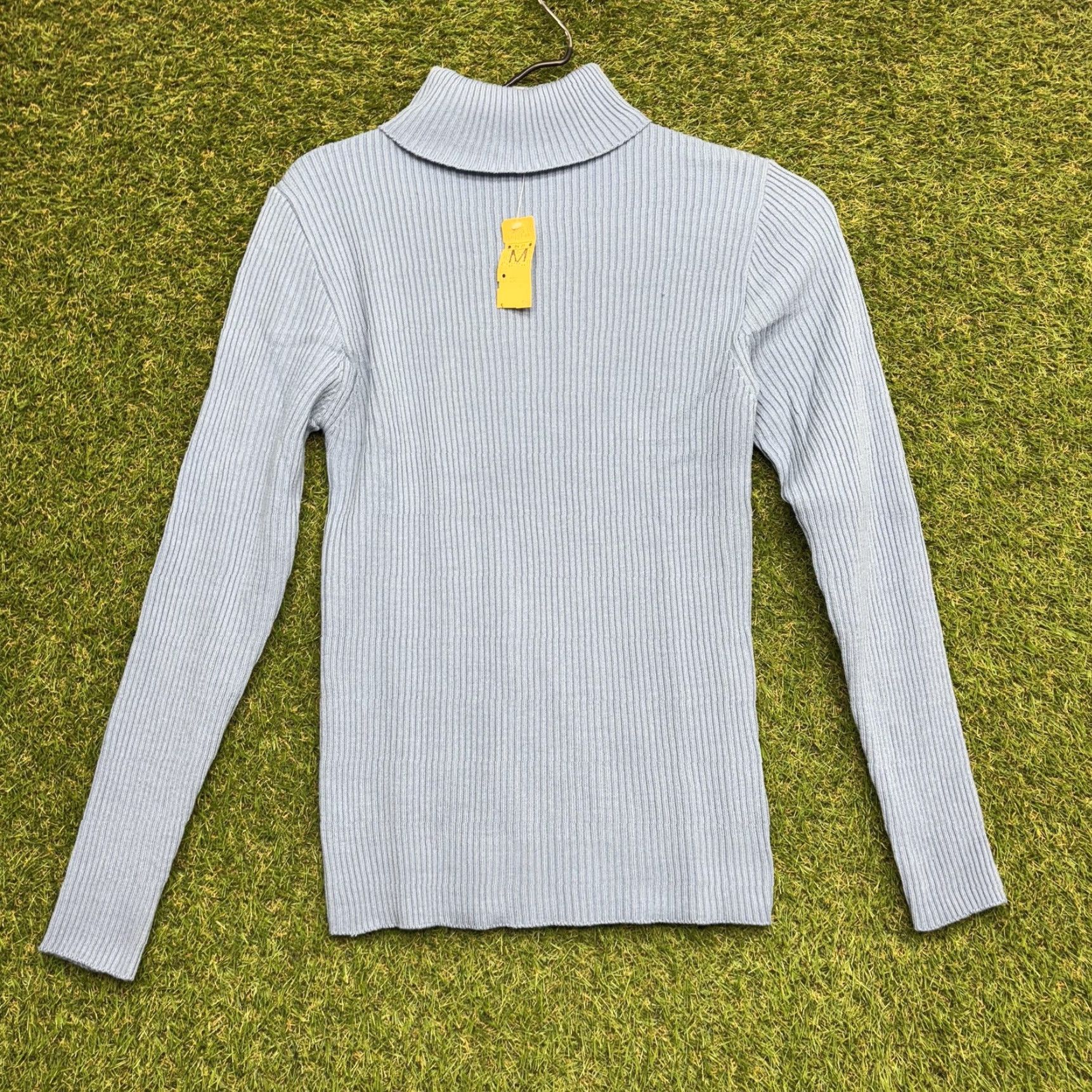 Sears VINTAGE Sears Sweater Womens Medium Blue Ribbed Knit Mock Neck Half Zip 80s Korea Size M / US 6-8 / IT 42-44 - 7 Thumbnail