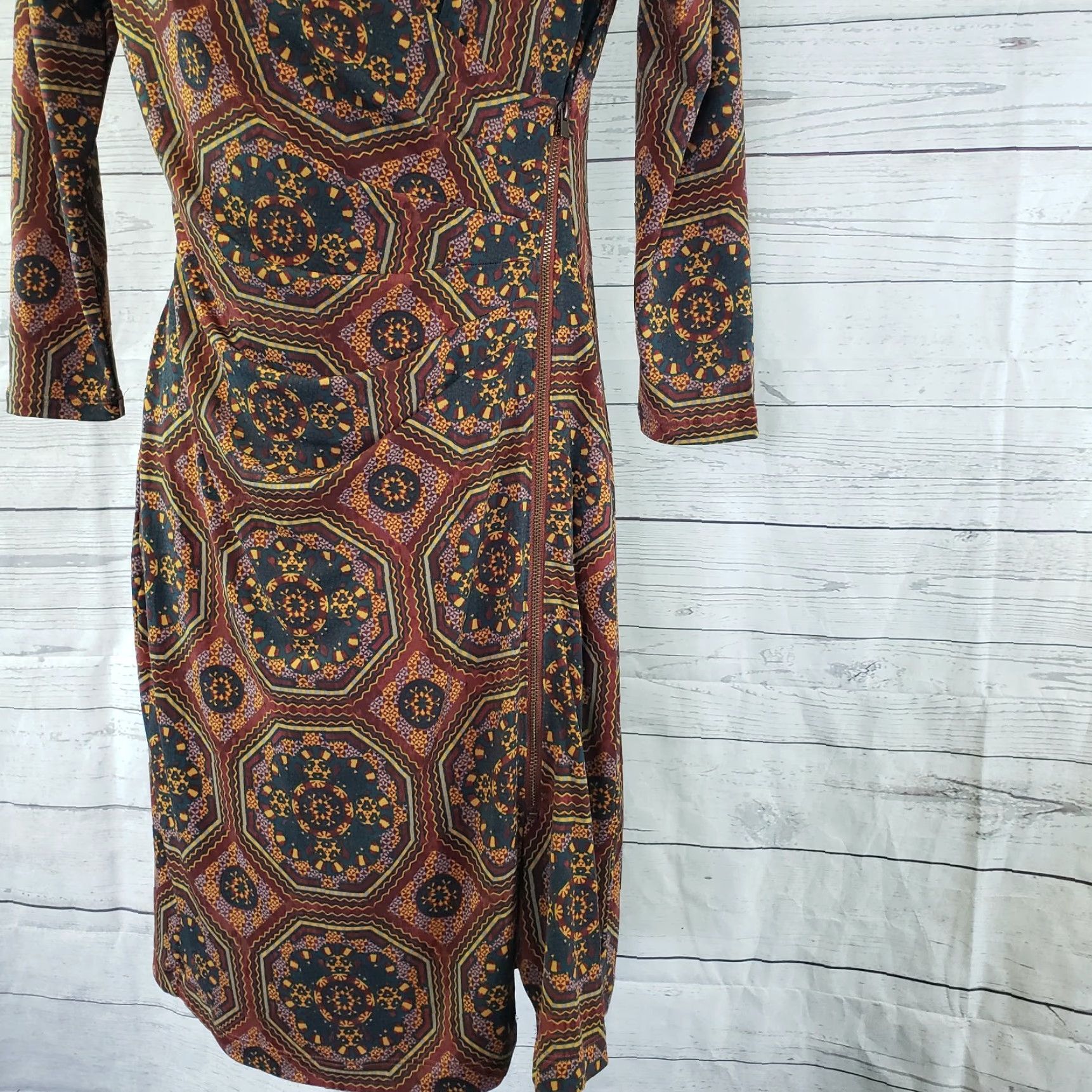 Vintage 41Hawthorn Womens Faux Wrap Dress Sz Small Green Brick Red Zips V-Neck Dress S Red 90s? Size S / US 4 / IT 40 - 4 Thumbnail