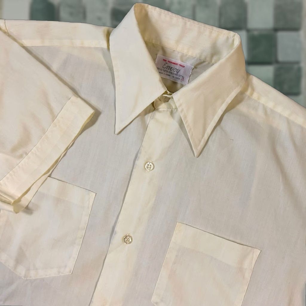Vintage True Vintage 70s Envoy Shirt Sheer Dagger Collar Disco 1970s Solid Yellow Medium Size US M / EU 48-50 / 2 - 1 Thumbnail