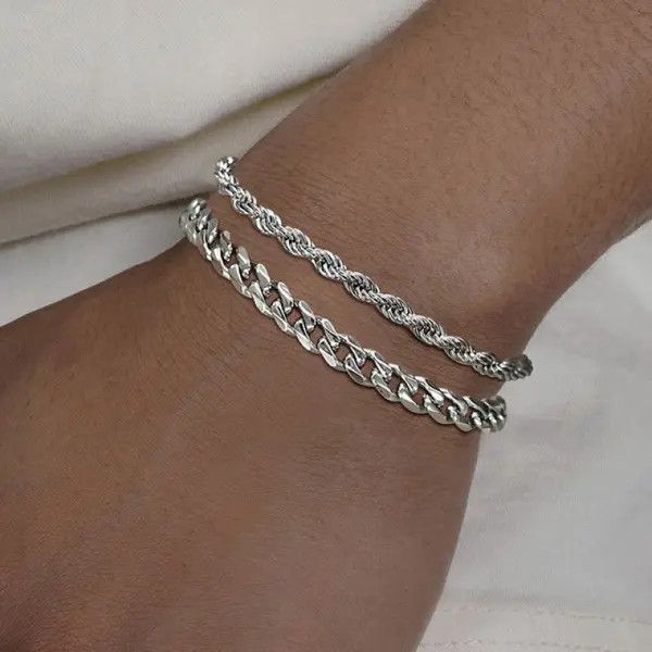 Jewelry Silver Cuban Link & Rope Bracelet Set Size ONE SIZE - 6 Thumbnail