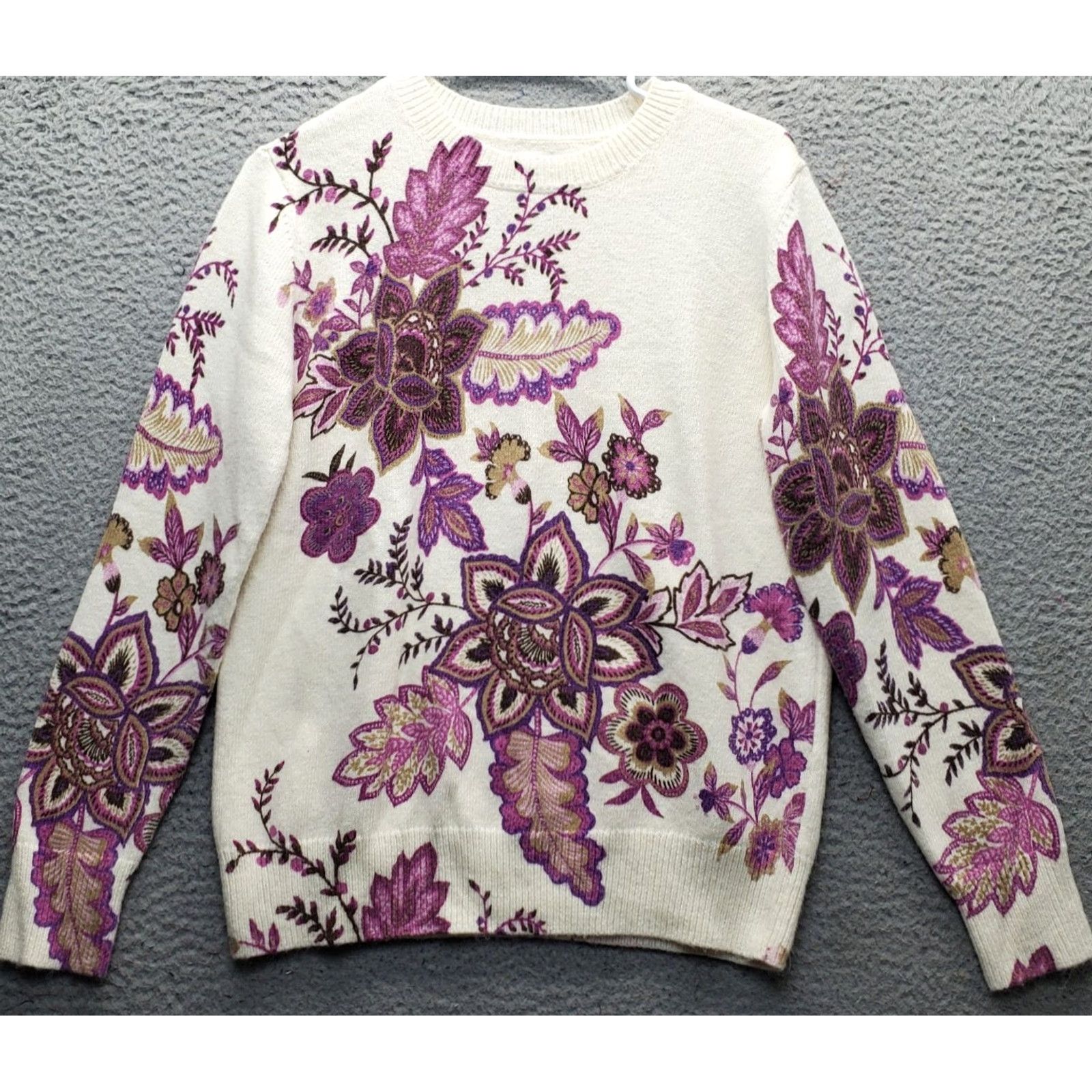 Loft LOFT Womens Size M Multicolor Floral Knit Raglan Sleeve Crew Neck Pullover Sweater Size M / US 6-8 / IT 42-44 - 2 Thumbnail
