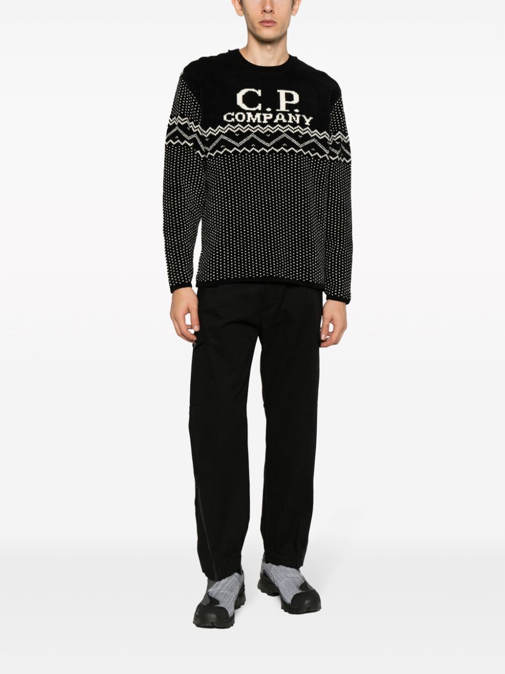 C.P. Company o1y1224 Crewneck Sweater in Black/White Size US M / EU 48-50 / 2 - 2 Thumbnail