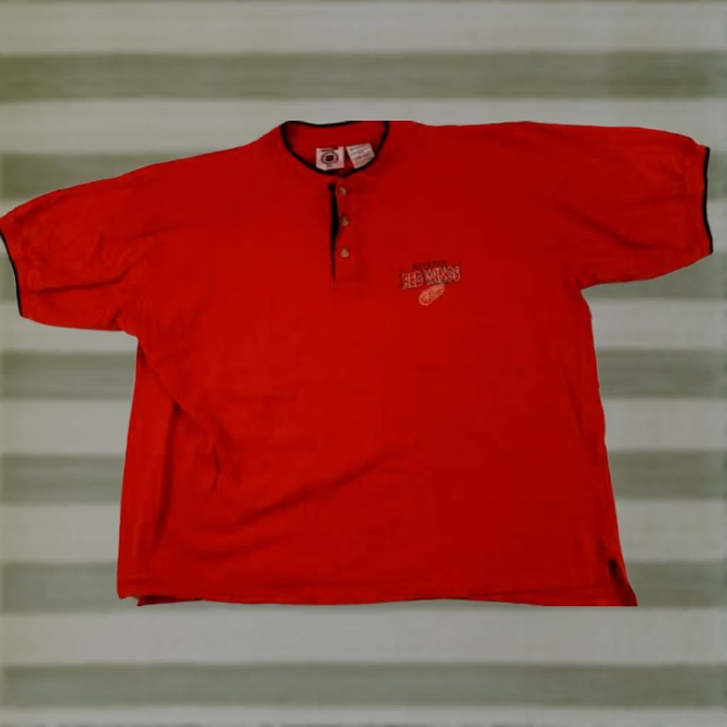 NHL NHL Detroit Red Wings Shirt XL Red Crew Neck Short Sleeve 1/4 Button T-Shirt Men 90s Vintage? Size US XL / EU 56 / 4 - 1 Thumbnail