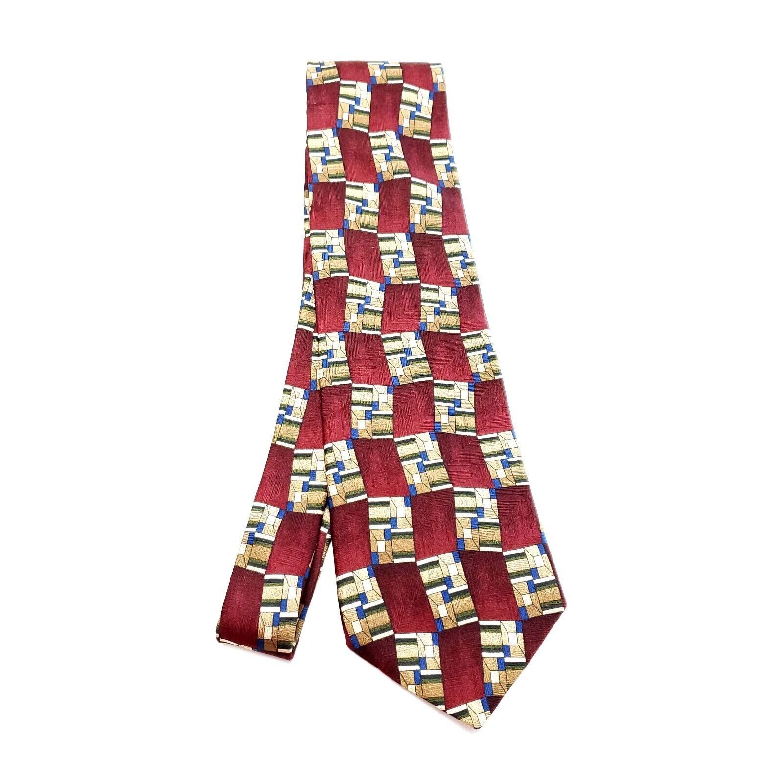 Designer Arden Cravats Red Beige Silk Tie Woven Geometric Size ONE SIZE - 6 Thumbnail